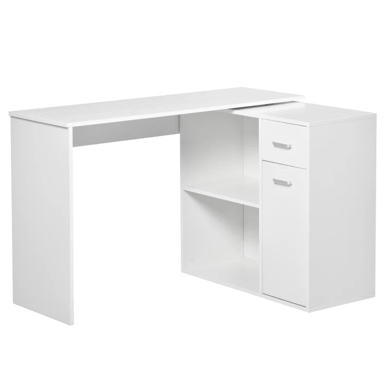 HOMCOM L-Shaped Desk Computer Corner Desk - Dining Table with Storage Shelf and Drawer - Workstation for Home Office - White  | TJ Hughes