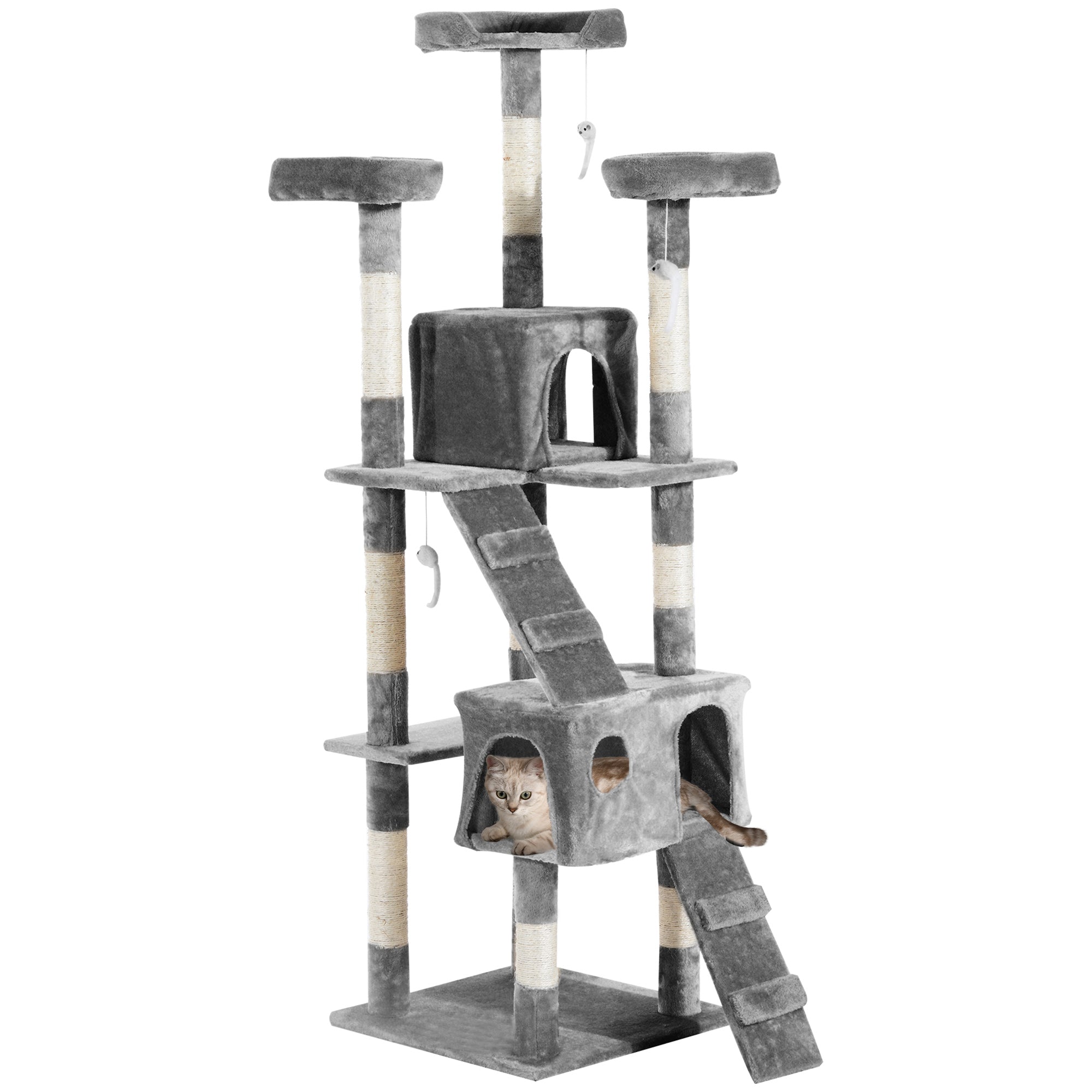 PawHut Cat Tree Scratcher Activity Centre - Condo Scratching Post Toy Bed  | TJ Hughes