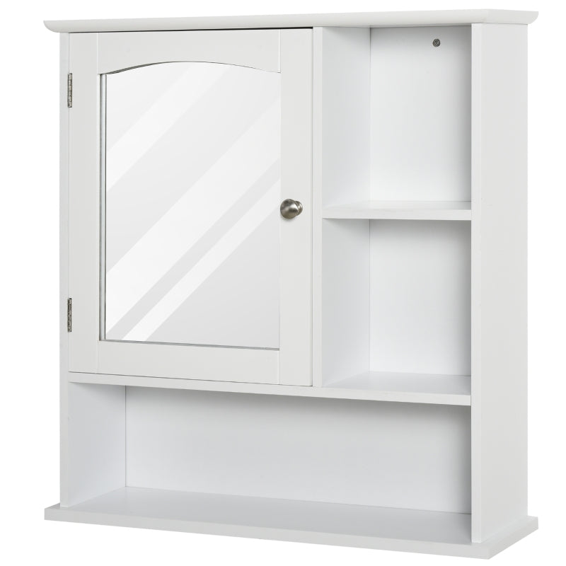 kleankin Wall Mount Mirror Cabinet Bathroom Storage with Open Shelves Adjustable Shelf Single Door Mounted Glass Cupboard - Home Living  | TJ Hughes