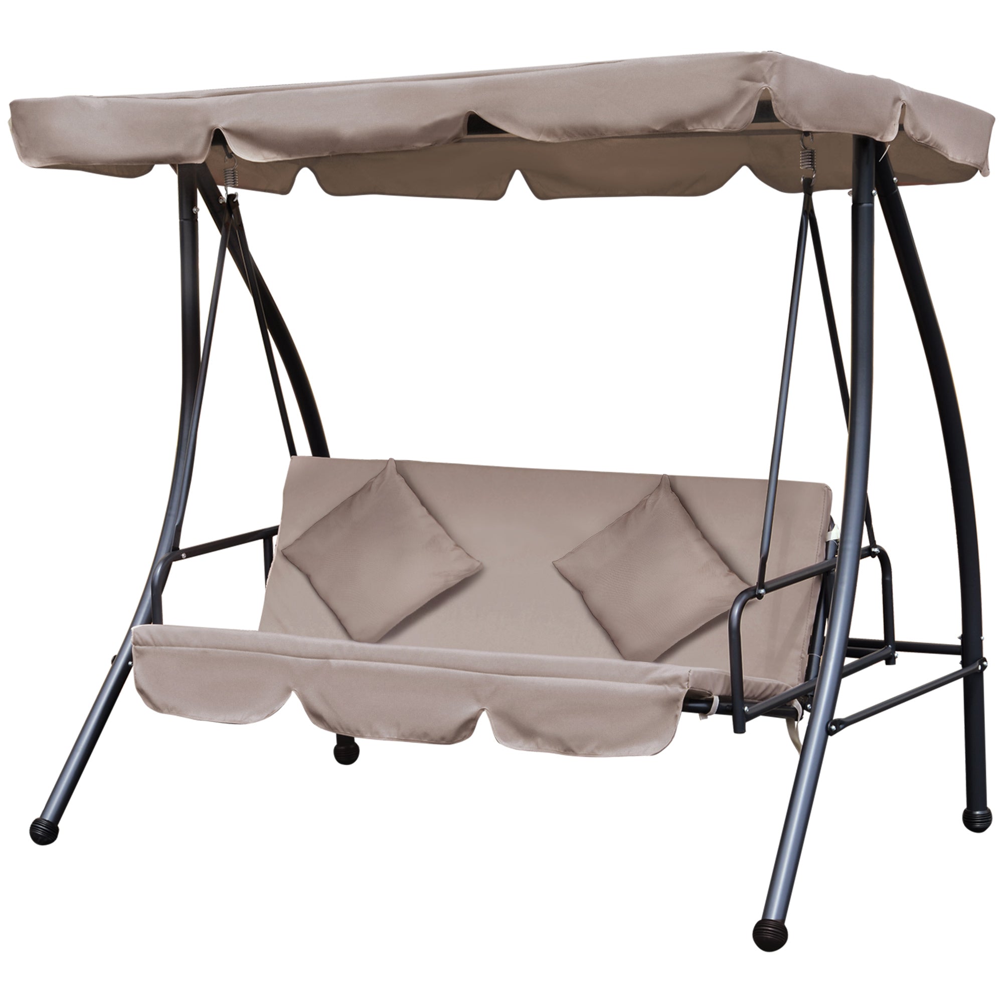 Outsunny 2-in-1 Patio Swing Chair 3 Seater Hammock Cushion Bed Tilt Canopy Beige  | TJ Hughes