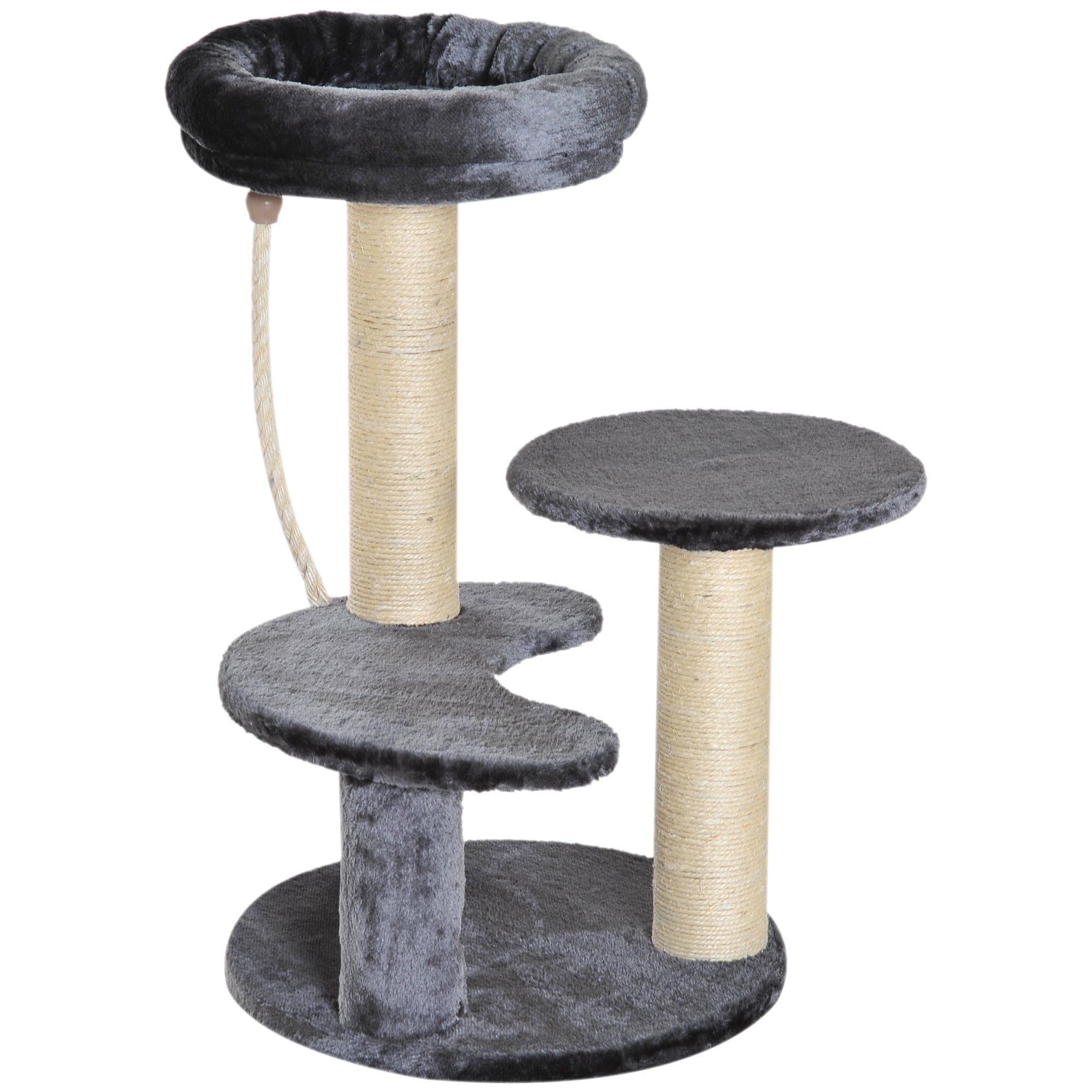 PawHut Cat Tree Scratcher Kitty Activity Center 2 Perch Sisal Rope Grey  | TJ Hughes