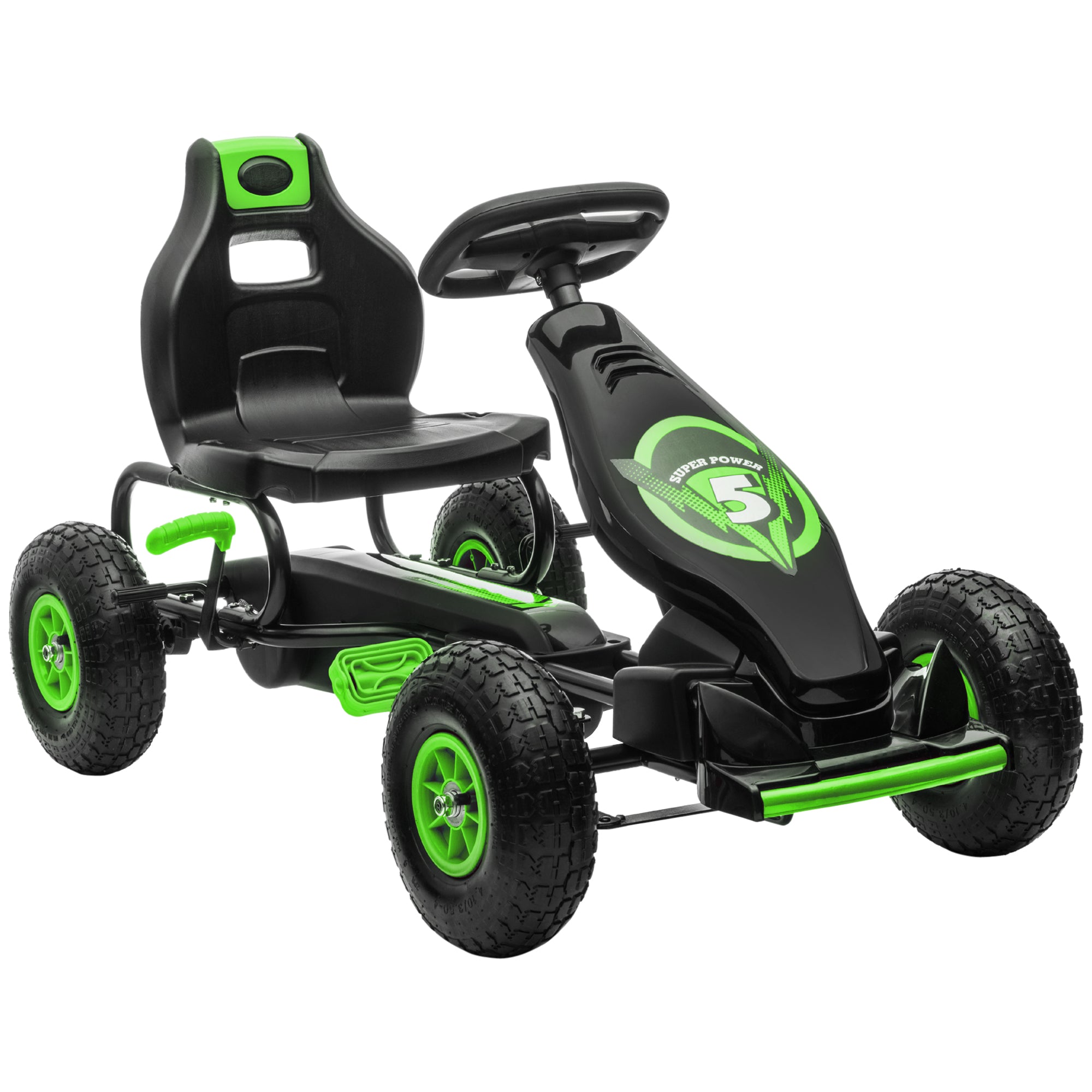 HOMCOM Children Pedal Go Kart w/ Adjustable Seat - Rubber Wheels - Brake - Green  | TJ Hughes