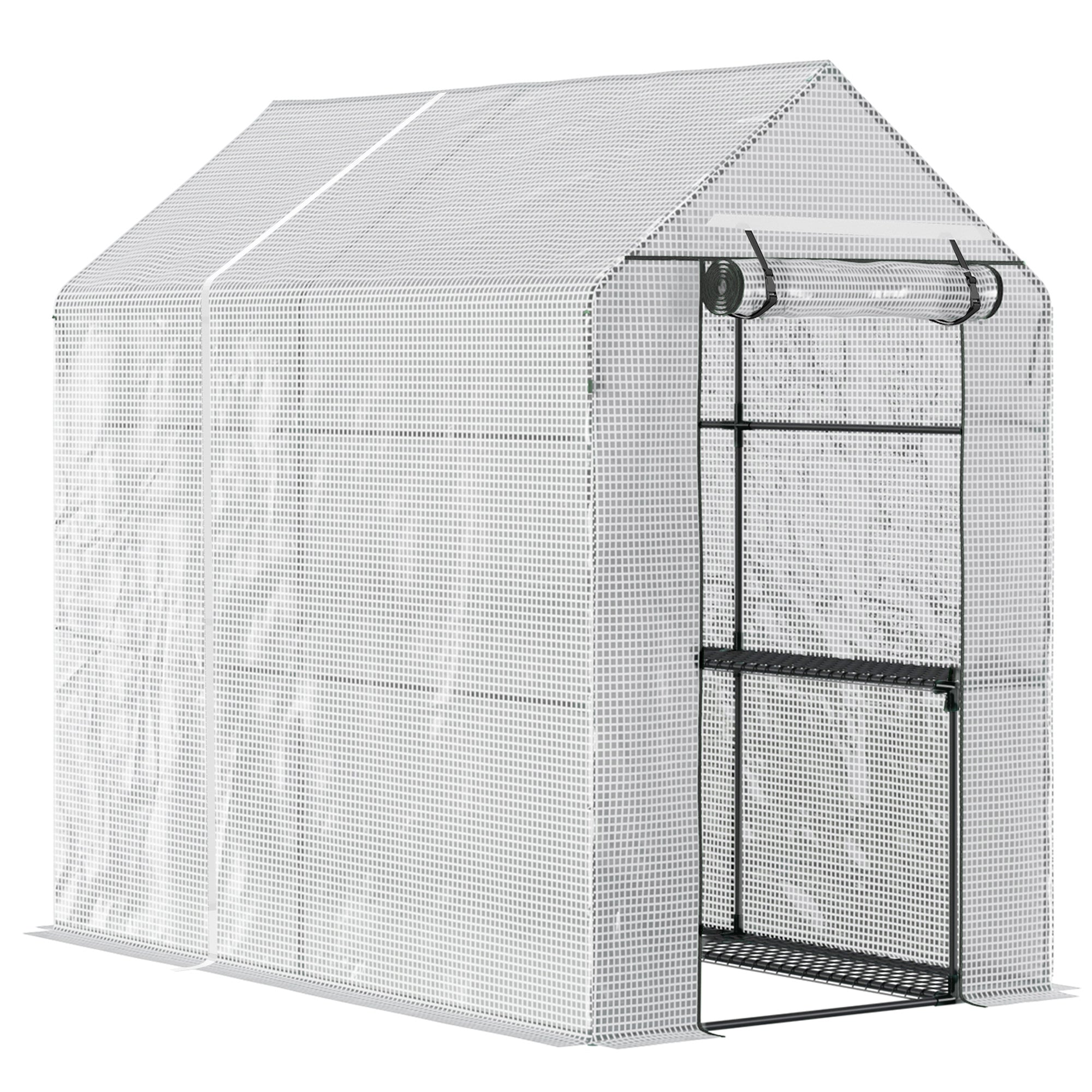 Outsunny Walk in Greenhouse w/Shelves Steeple Grow House 186x 120 x 190cm White  | TJ Hughes