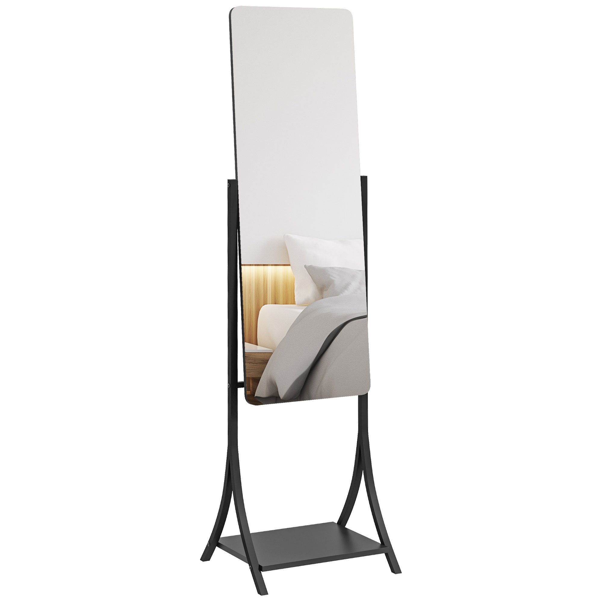 HOMCOM Freestanding Full Length Mirror Adjustable Full Body Mirror w/ Shelf  | TJ Hughes