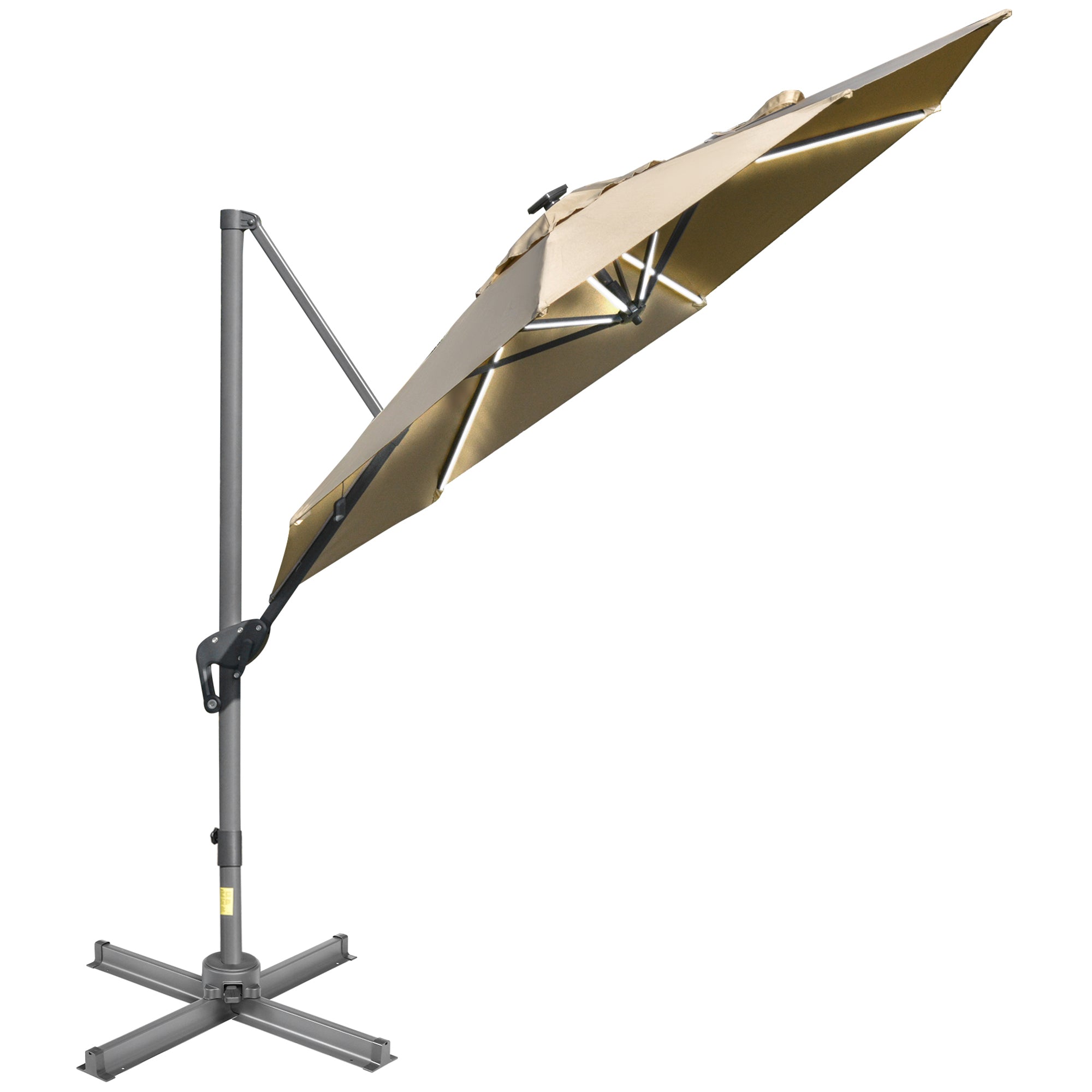 Outsunny 3m Solar LED Cantilever Parasol Adjustable Garden Umbrella Khaki  | TJ Hughes