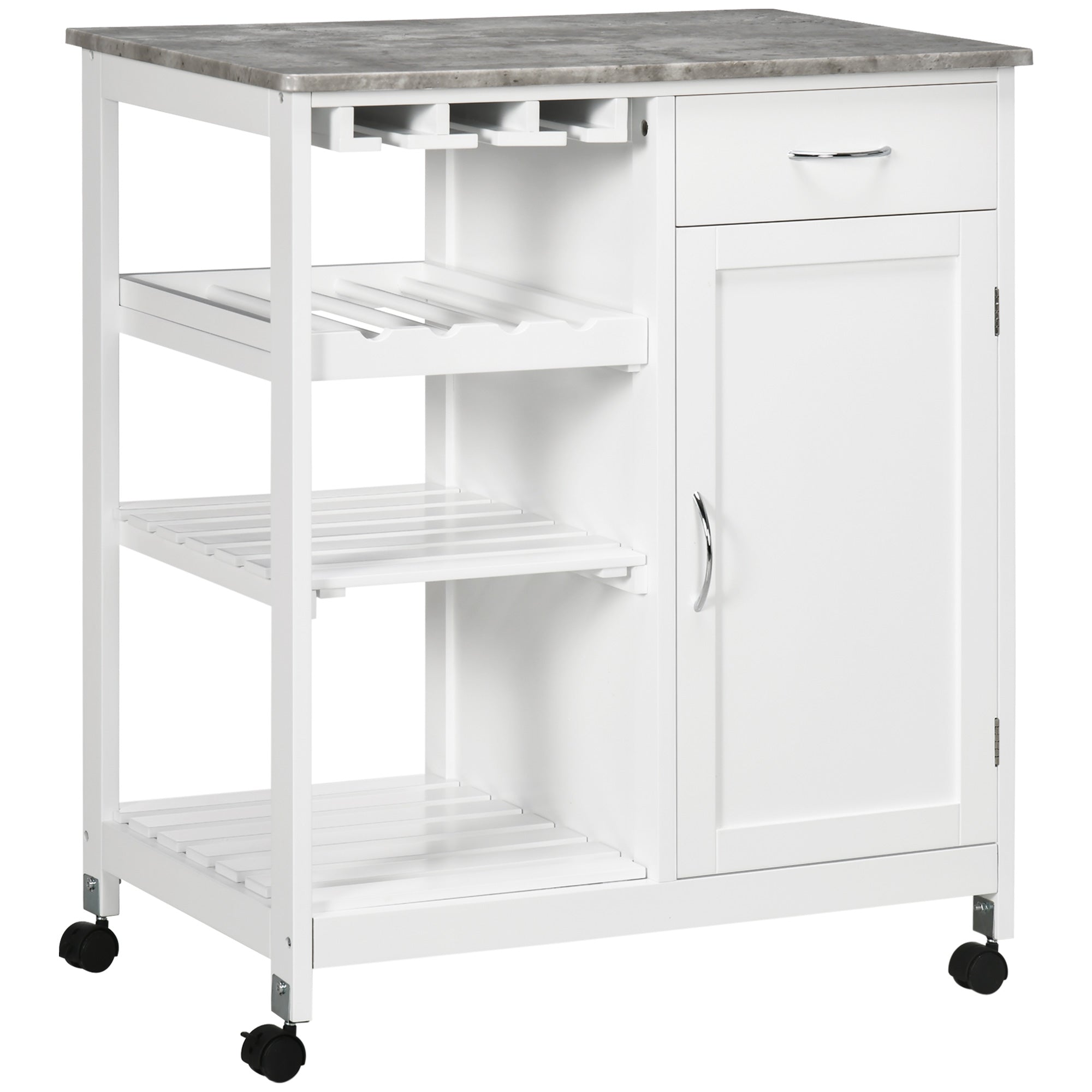 HOMCOM Kitchen Trolley Utility Cart W/ Wheel Wine Rack Open Shelf and Cabinet  | TJ Hughes