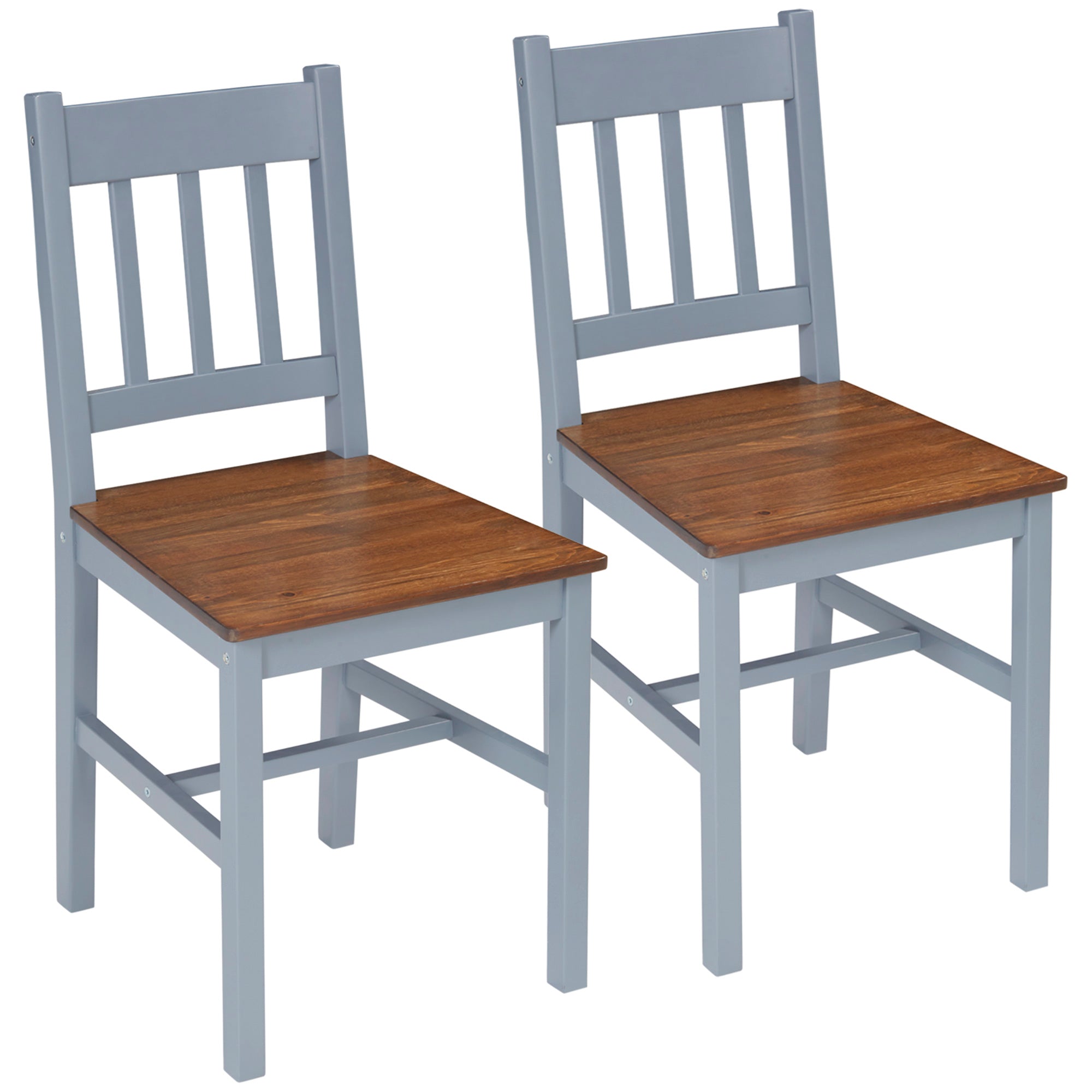 HOMCOM Dining Chairs Set of 2 - Pine Wood Frame - Slat Back for Kitchen Grey  | TJ Hughes