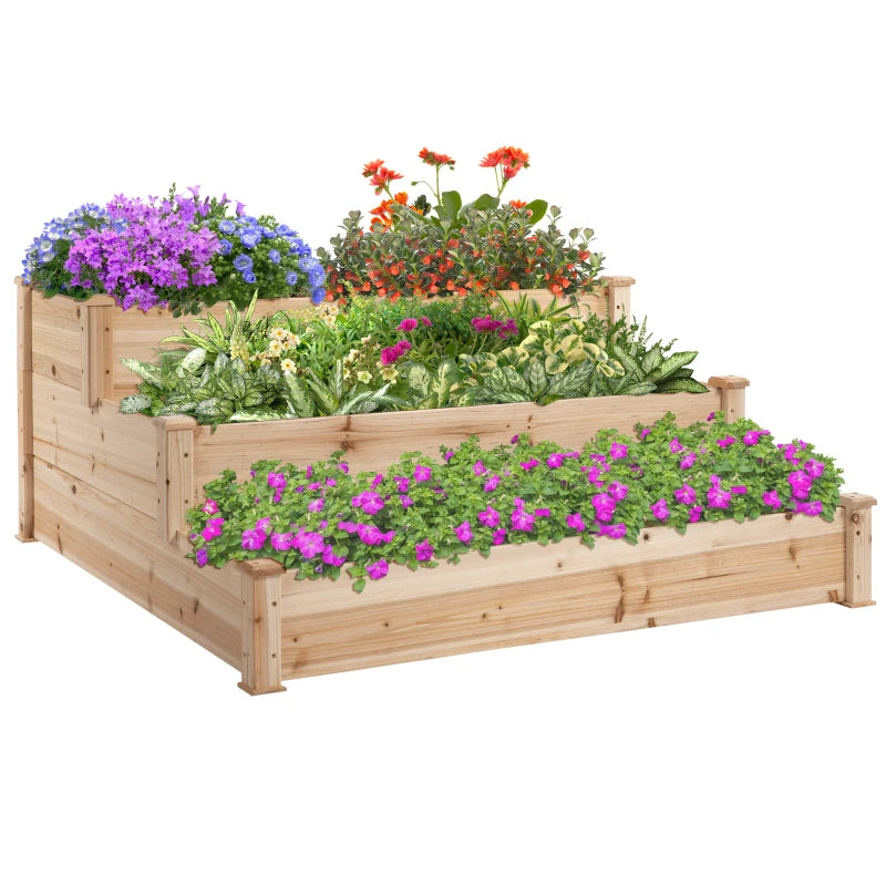 Outsunny Wooden Raised Bed 3-Tier Planter Kit Elevated Box Outdoor Stand  | TJ Hughes