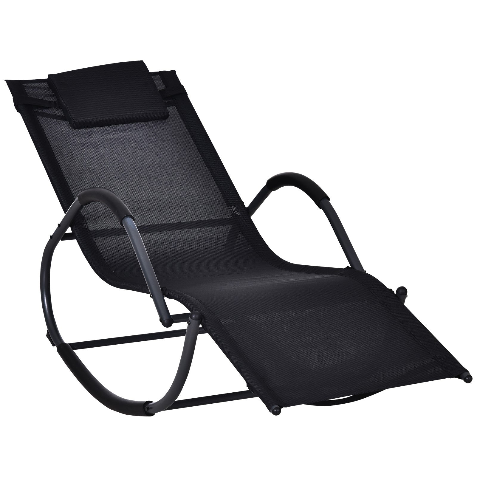 Outsunny Patio Rocking Lounge Chair Zero Gravity Chaise w/ Padded Pillow Black  | TJ Hughes