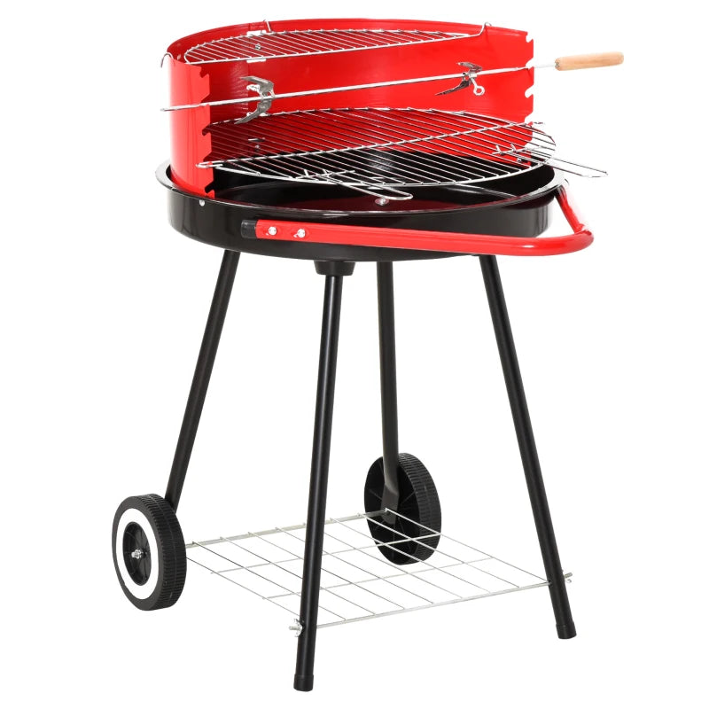 Outsunny Outdoor Charcoal BBQ Grill with Wheels - Red/ Black  | TJ Hughes Red