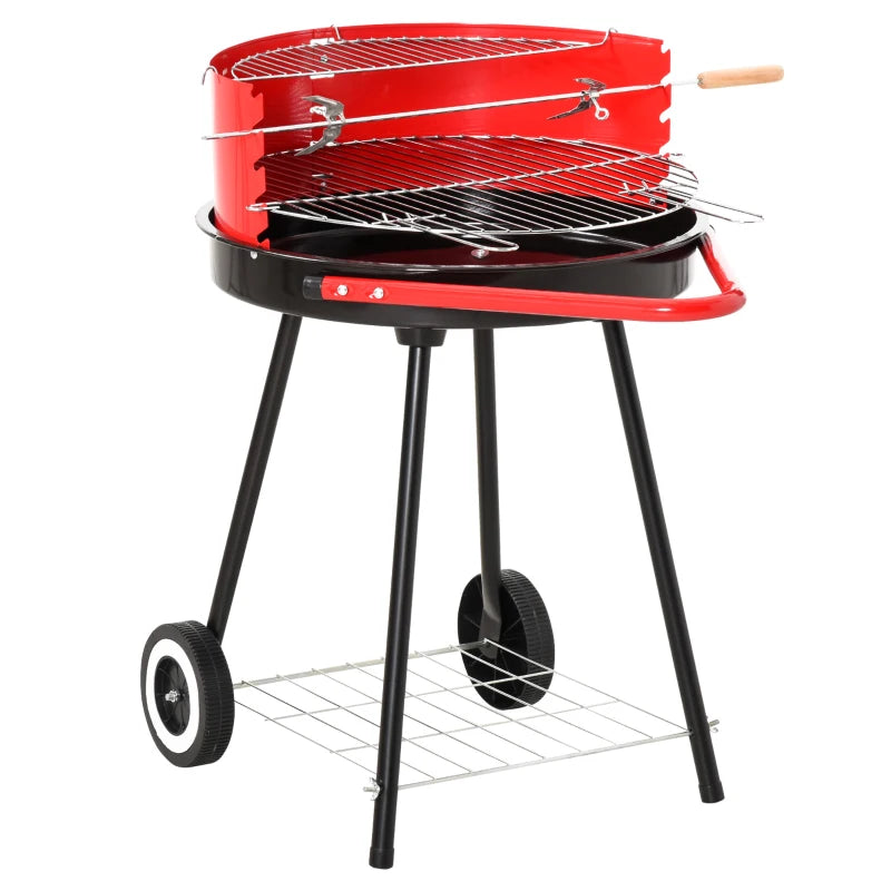 Outsunny Outdoor Charcoal BBQ Grill with Wheels - Red/ Black