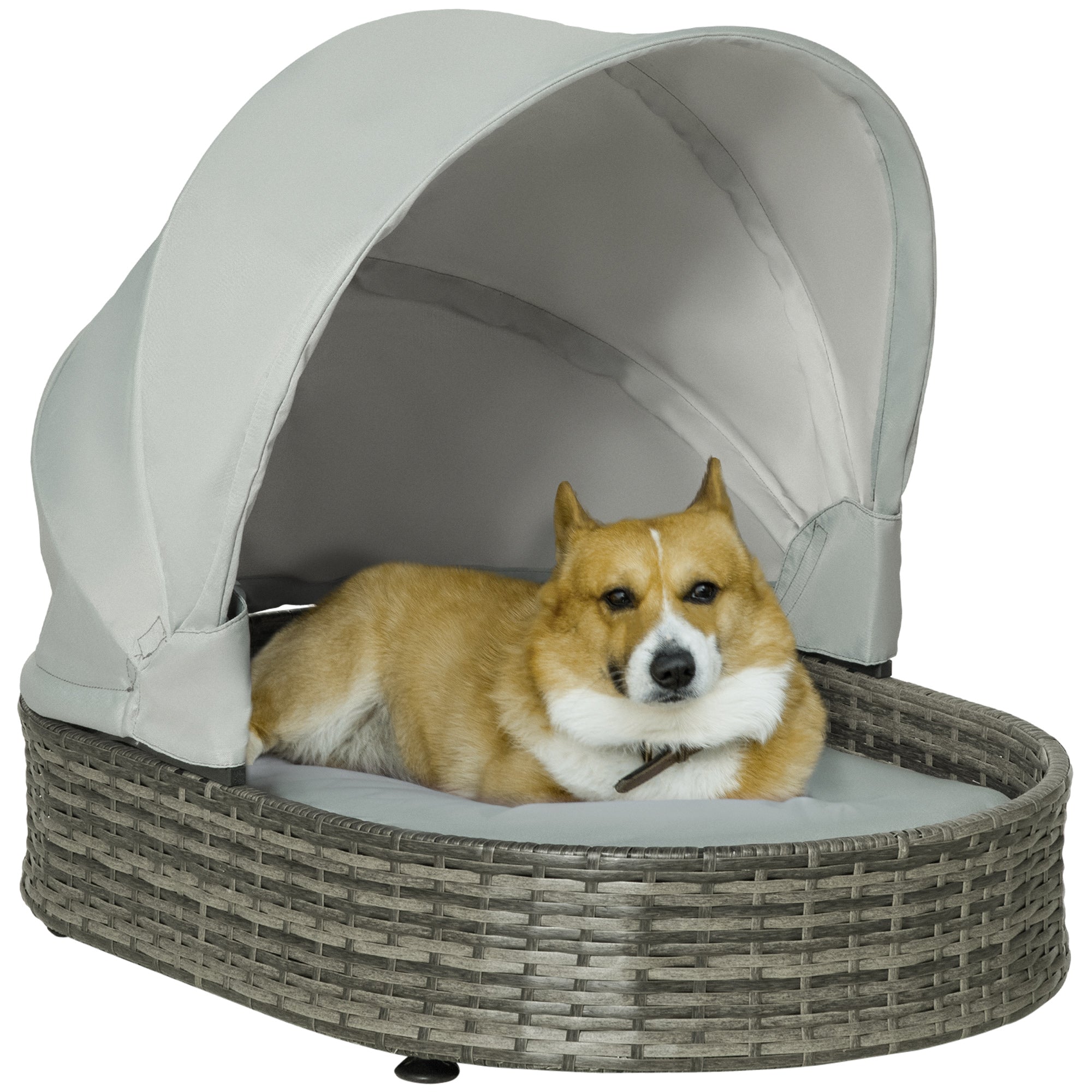 PawHut Wicker Pet Bed for Small Medium Dogs W/ Adjustable Canopy Cushion - Grey  | TJ Hughes
