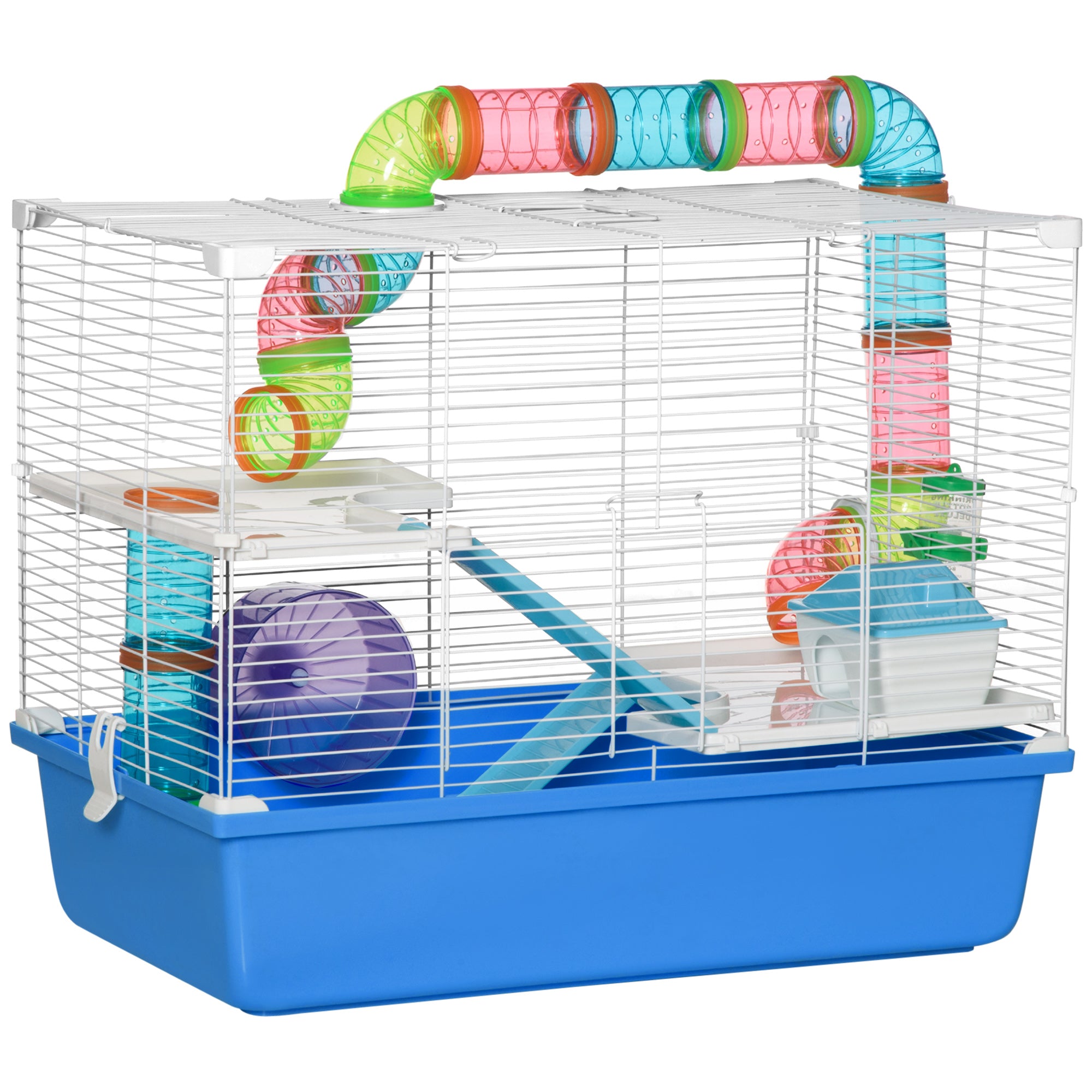 PawHut Hamster Cage w/ Tubes Exercise Wheel - Water Bottle - Food Dish -  Blue  | TJ Hughes