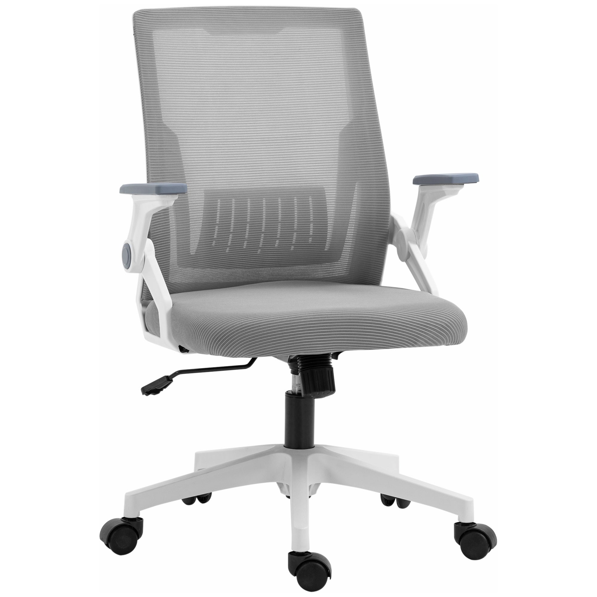 Vinsetto Mesh Office Chair - Desk Chair with Lumbar Support - Flip-up Armrest - Swivel Wheels - Adjustable Height - Grey  | TJ Hughes