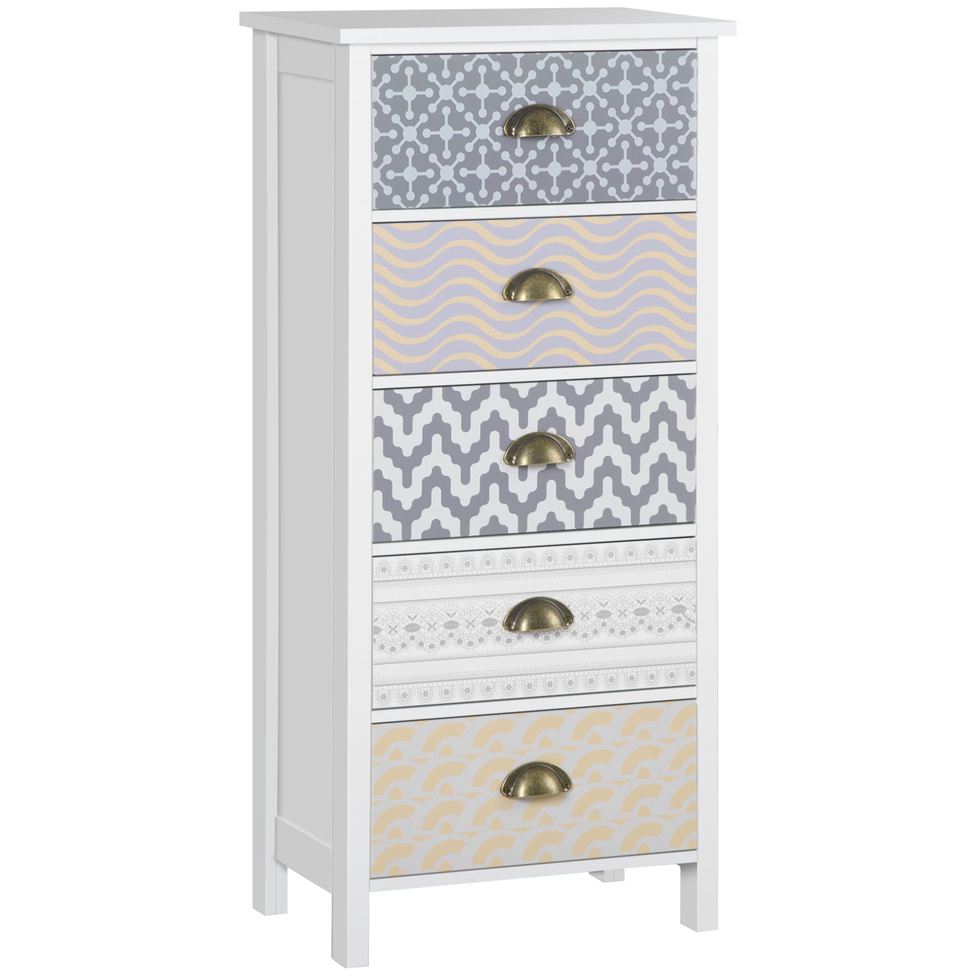 HOMCOM Chest of Drawers - 5 Drawer Unit Storage Chest Bedroom Living Room  | TJ Hughes