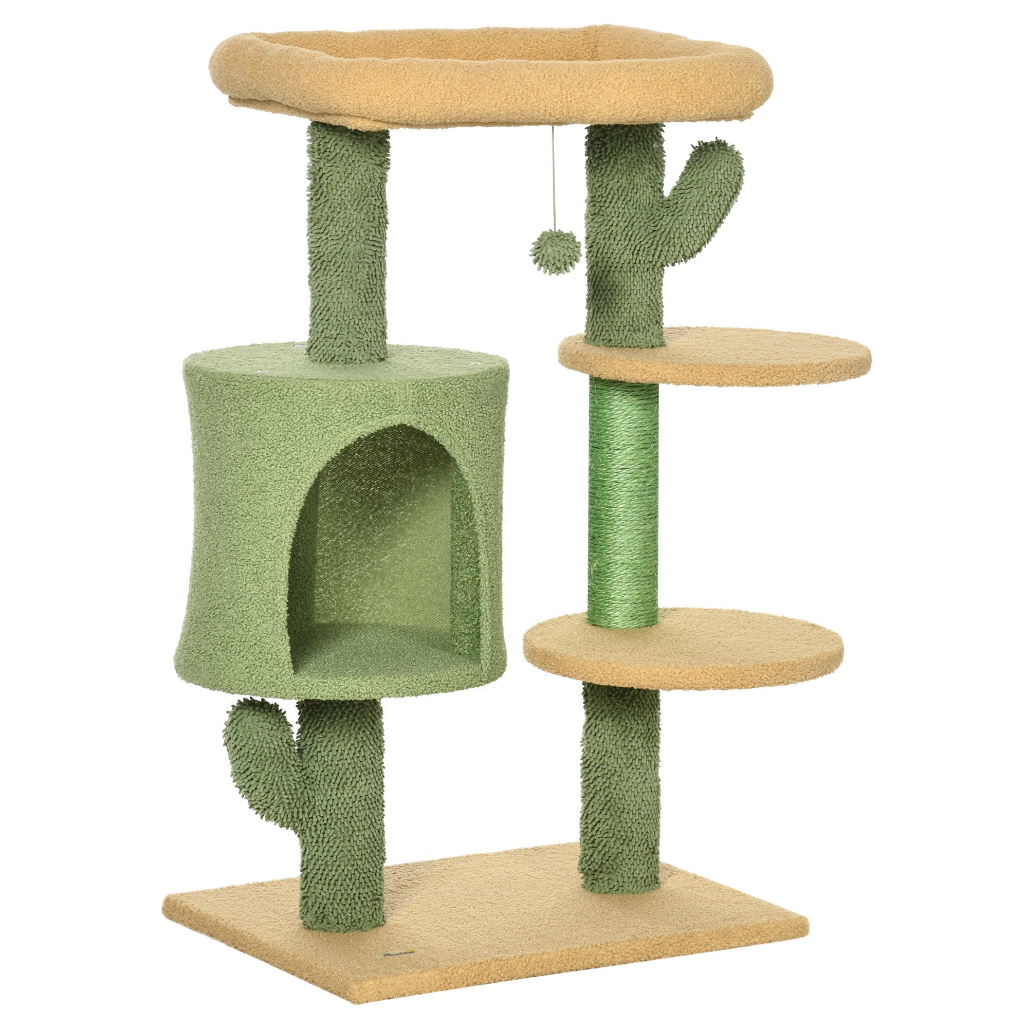 PawHut Multi Level Cat Tree w/ Scratching Post - Cat House and Bed - Green  | TJ Hughes