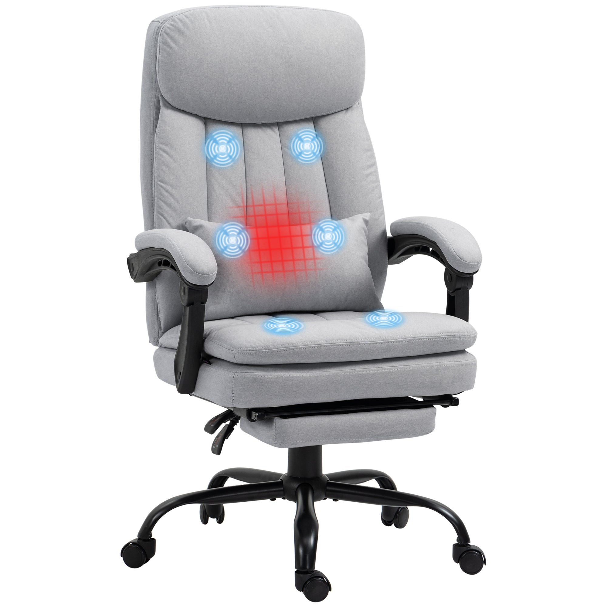 Vinsetto Office Chair - Ergonomic Desk Chair with 6-Point Vibration Massage and Lumbar Heating - Computer Chair with Lumbar Support Pillow - 155deg Recl