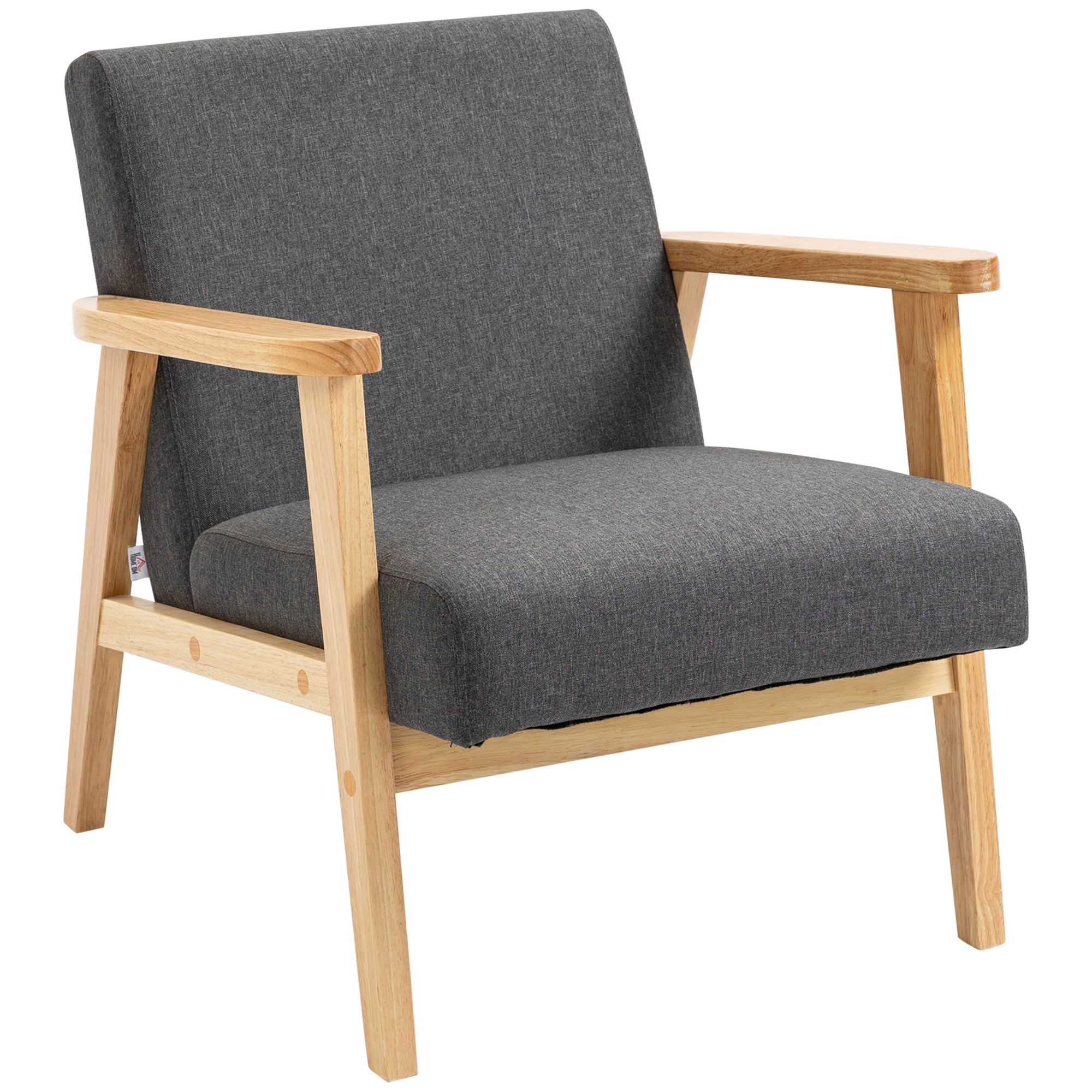 HOMCOM Modern Fabric Accent Chair with Rubber Wood Legs Padded Cushion Grey  | TJ Hughes