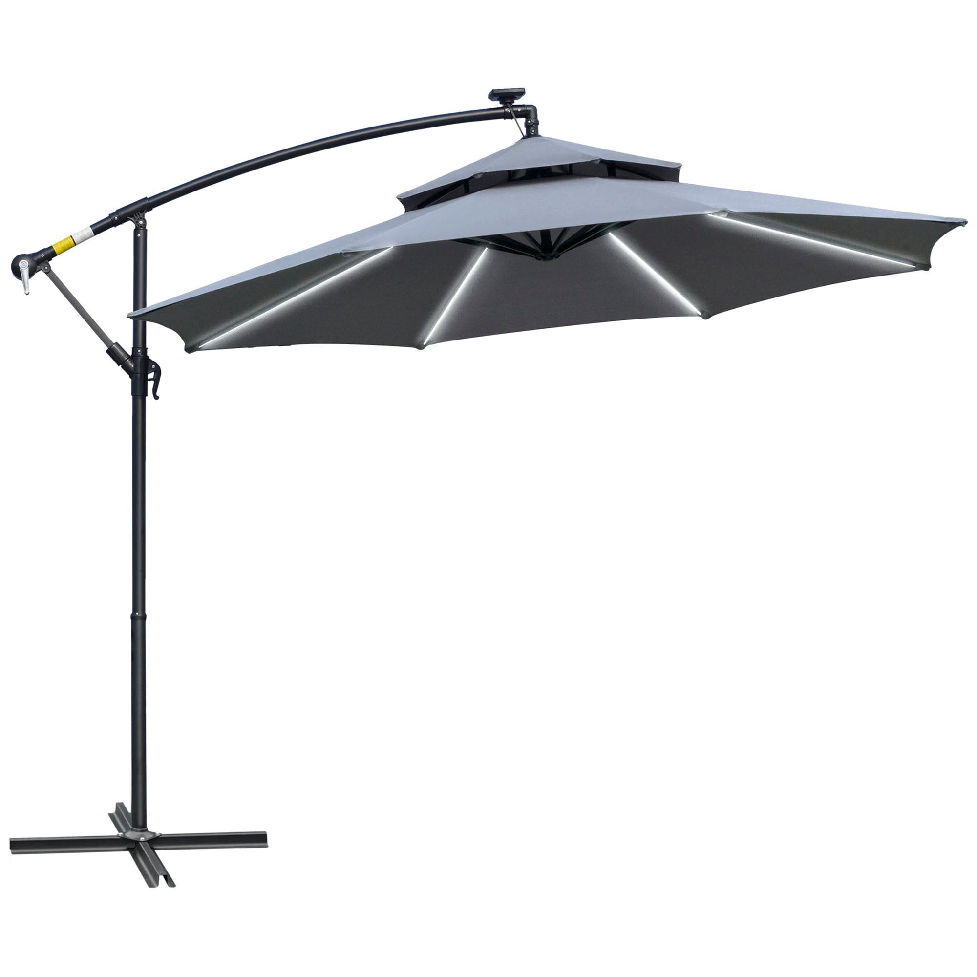 Outsunny 3(m) Cantilever Parasol Hanging Banana Umbrella w/ lights - Grey  | TJ Hughes