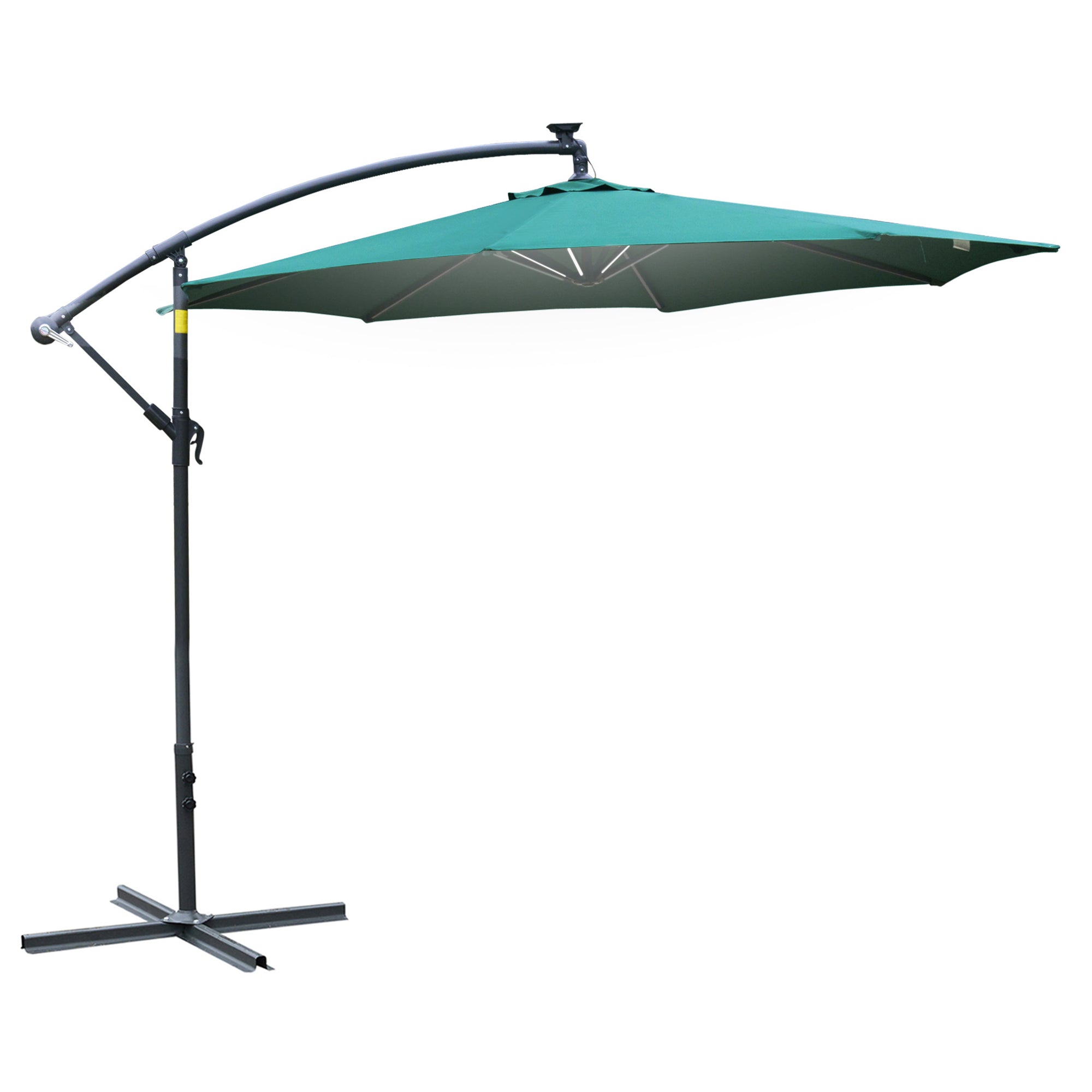 Outsunny 3(m) LED Patio Banana Umbrella Cantilever Parasol w/ Crank - Green  | TJ Hughes