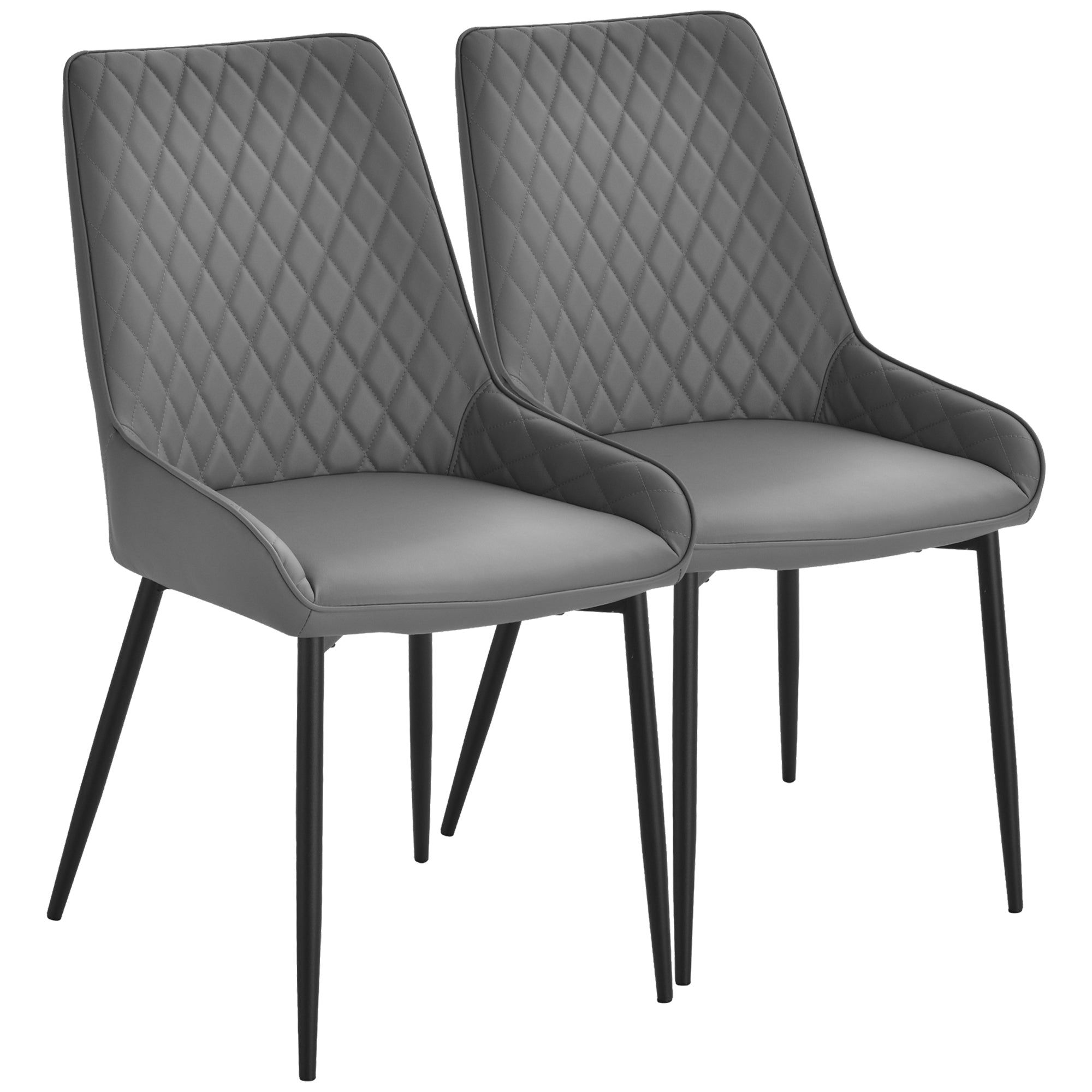 HOMCOM Set Of 2 Quilted PU Leather Dining Chairs w/ Metal Frame 4 Legs Grey  | TJ Hughes