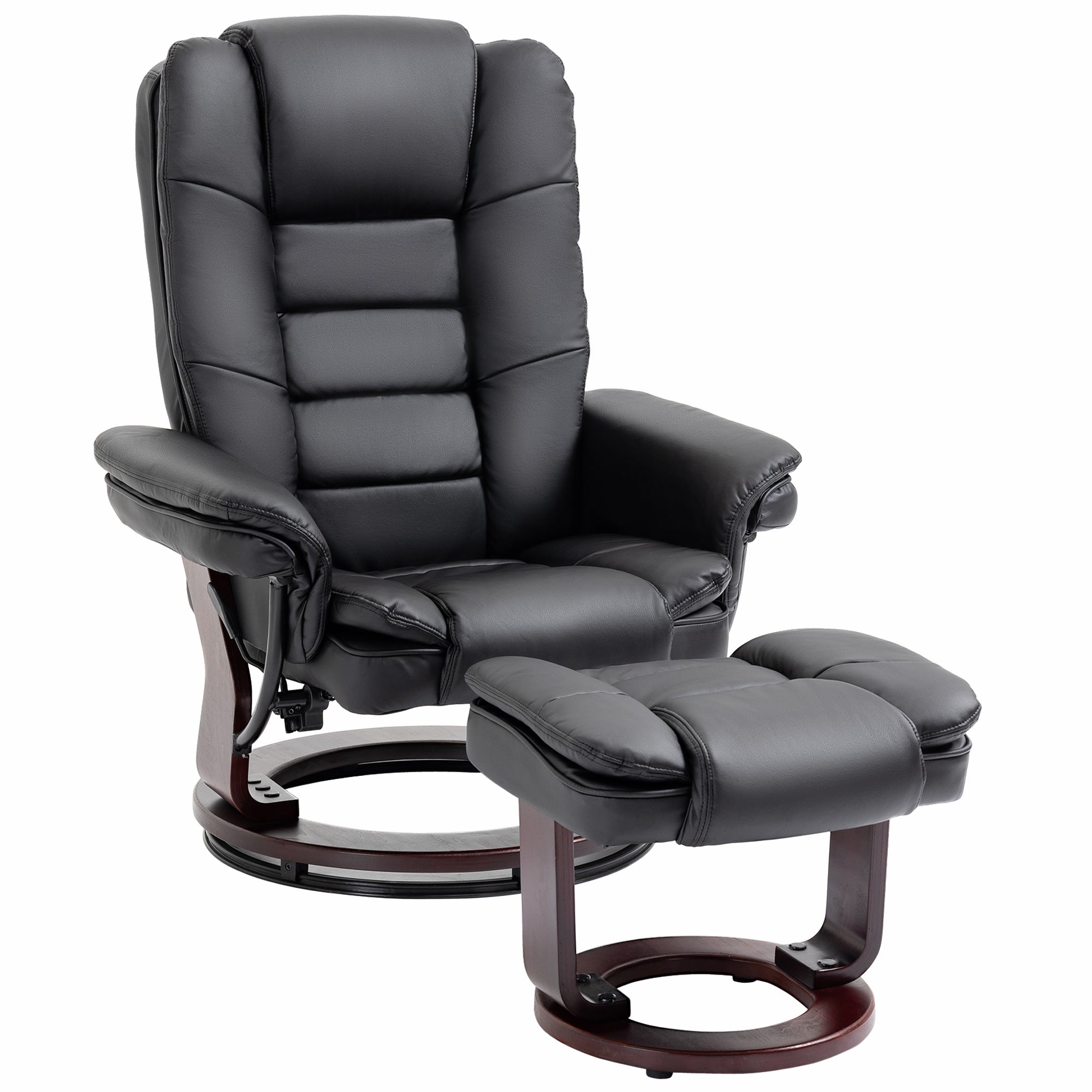 HOMCOM Swivel Manual Recliner and Footrest Set PU Leather Lounge Chair Black  | TJ Hughes