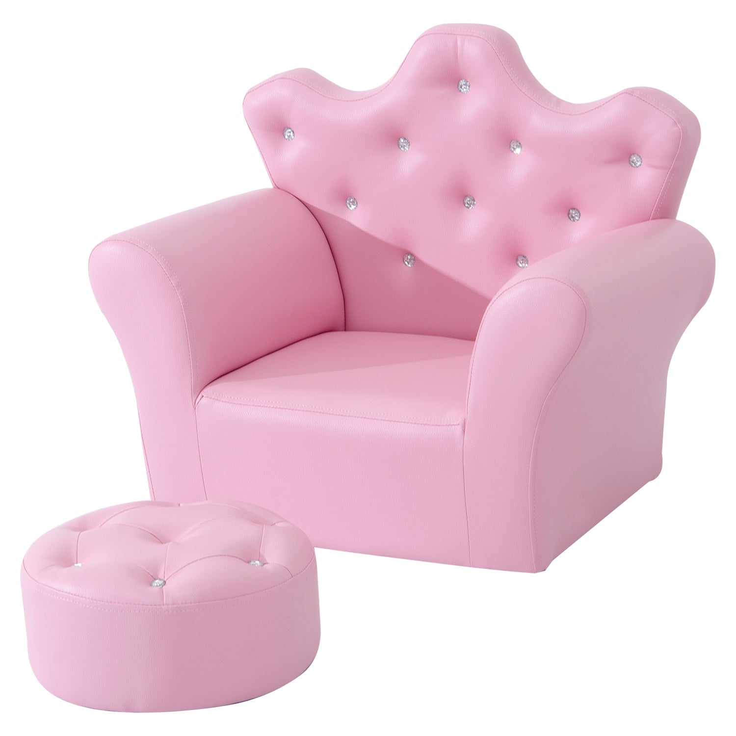 HOMCOM 2 PCS Kids Sofa and Ottoman Child Size Armchair for Girls Age 3 -5 Pink  | TJ Hughes