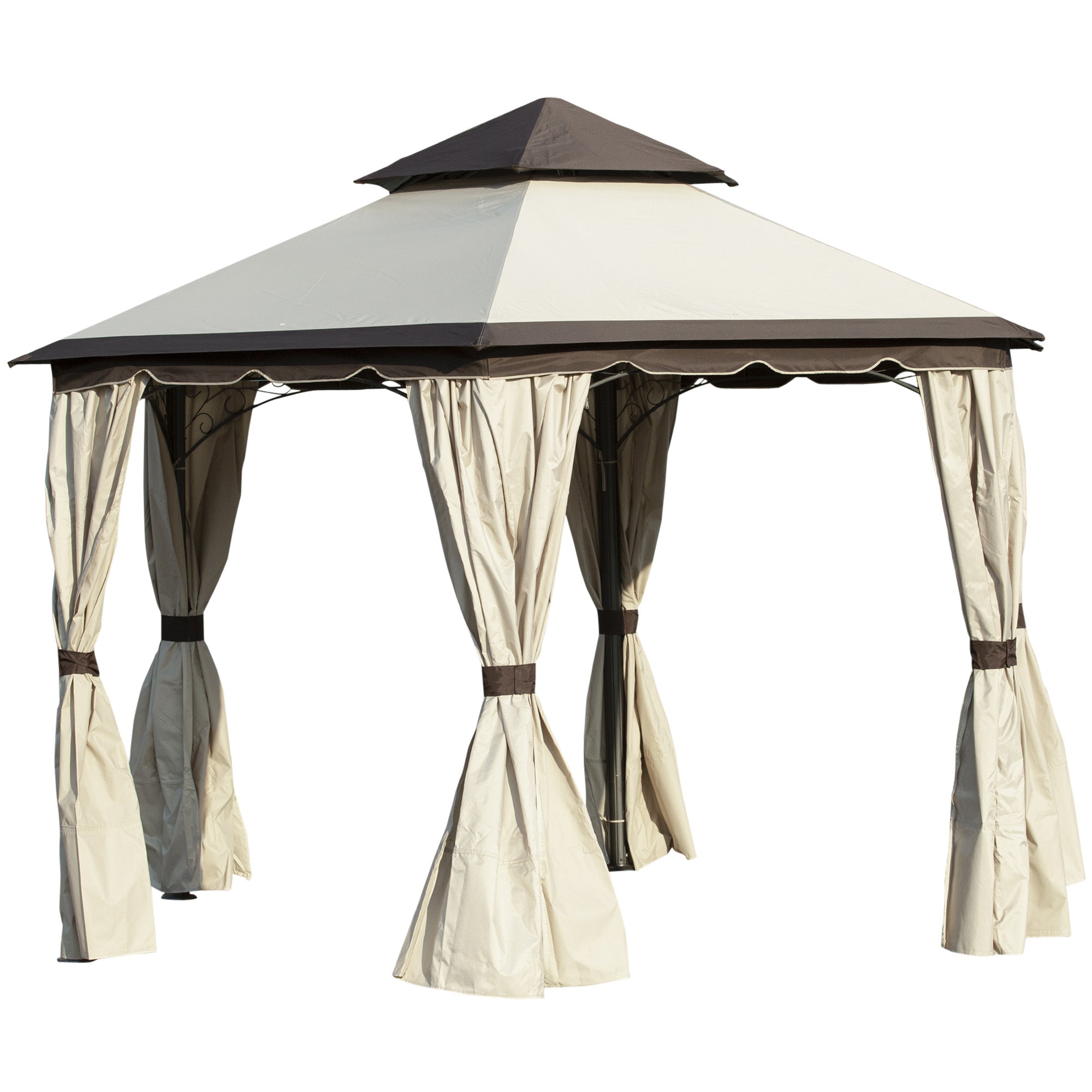 Outsunny 3.4m Steel Gazebo Pavillion for Outdoor w/ Curtains and 2 Tier Roof  | TJ Hughes