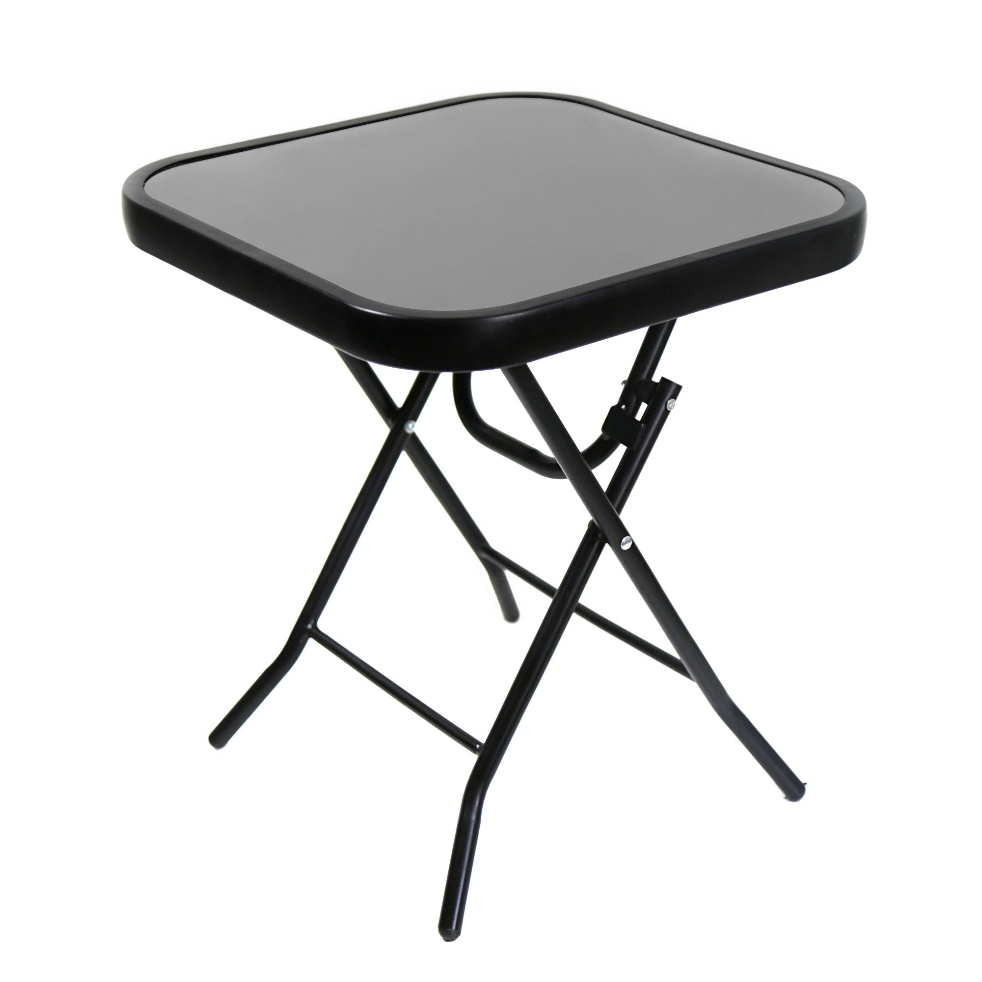 Silver & Stone Folding Glass Side Table 40 x 40 x 46cm - Black - Indoor or Outdoor  | TJ Hughes