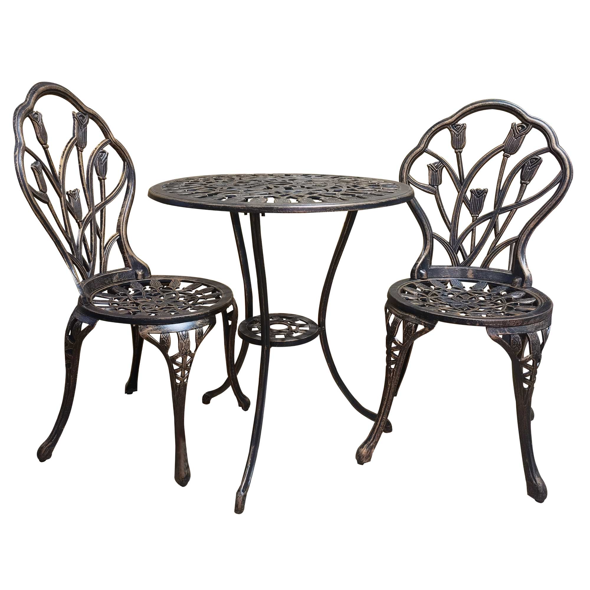 Silver & Stone Bistro Set Lorie Cast Aluminium Tulip 3 Piece  | TJ Hughes Black