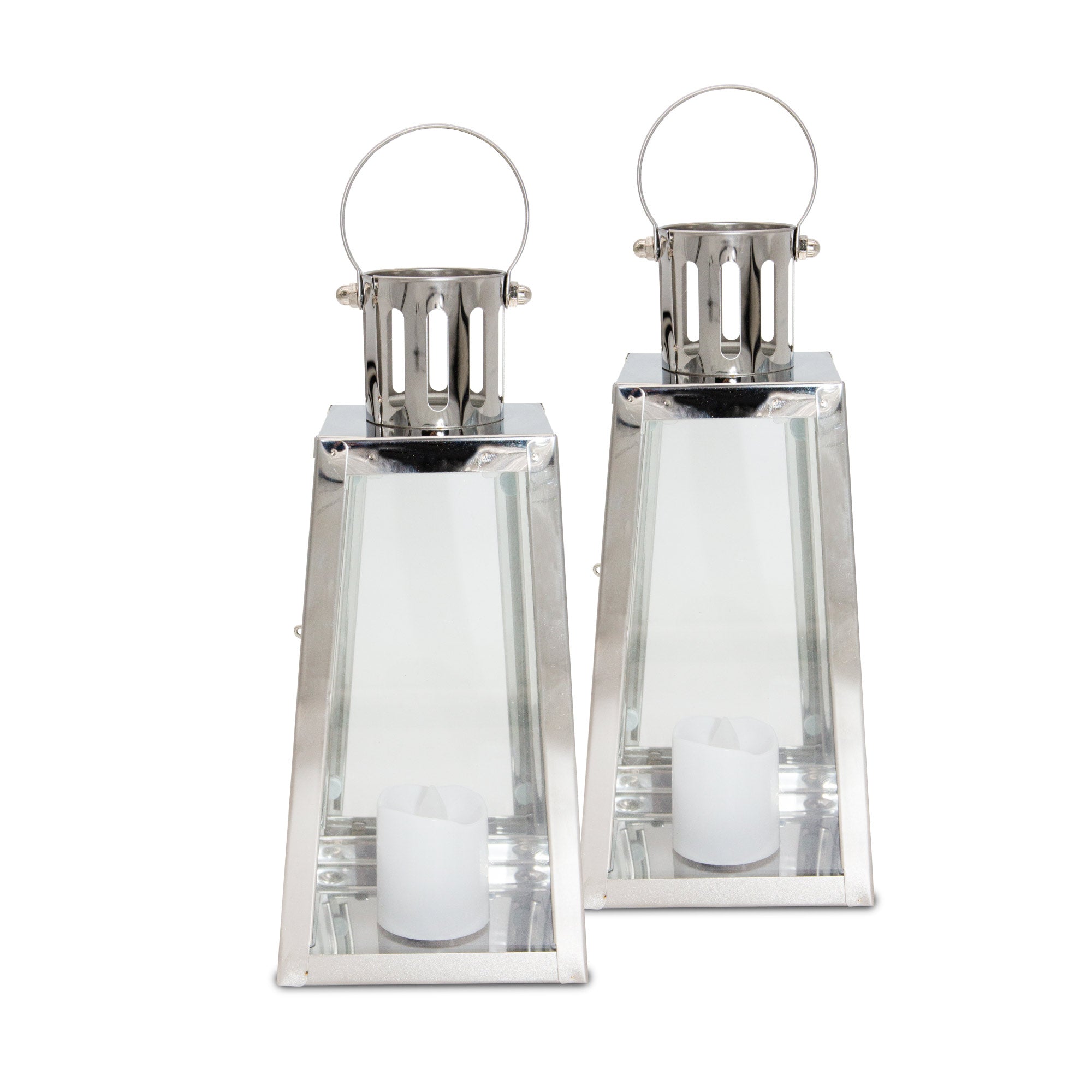 Lewis’s Triangular Lanterns Candle Holders with Candles Set of 2 - 10.5x10x12cm  | TJ Hughes