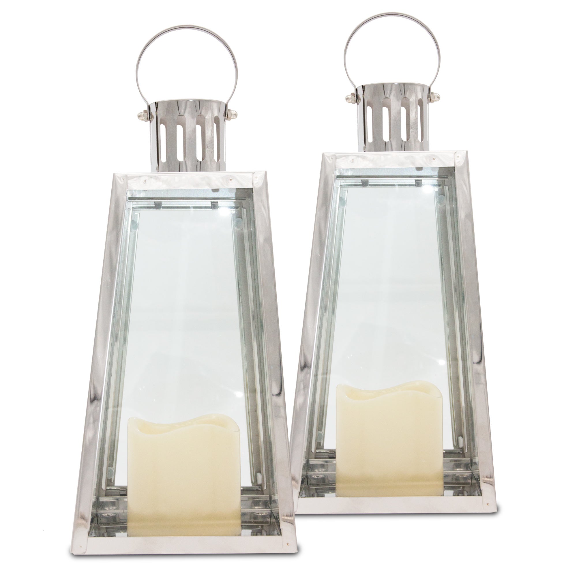 Lewis’s Triangular Lanterns Candle Holders with Candles Set of 2 - 14.5x13.5x28.5cm  | TJ Hughes