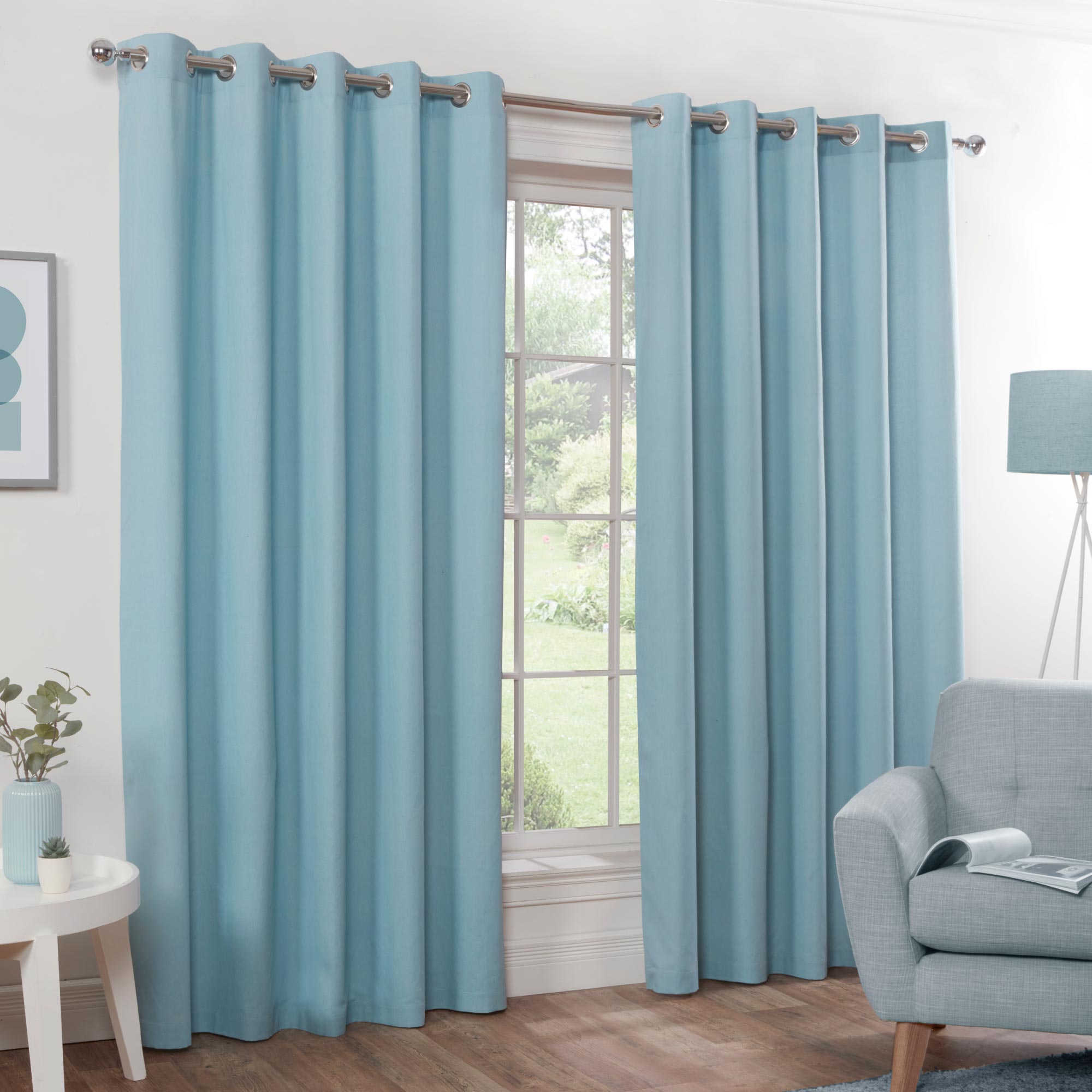 Naples Eyelet Curtains - Pure Cotton - Duck Egg Blue - 167cm (66") X 183cm (72") - Lewis’s  | TJ Hughes