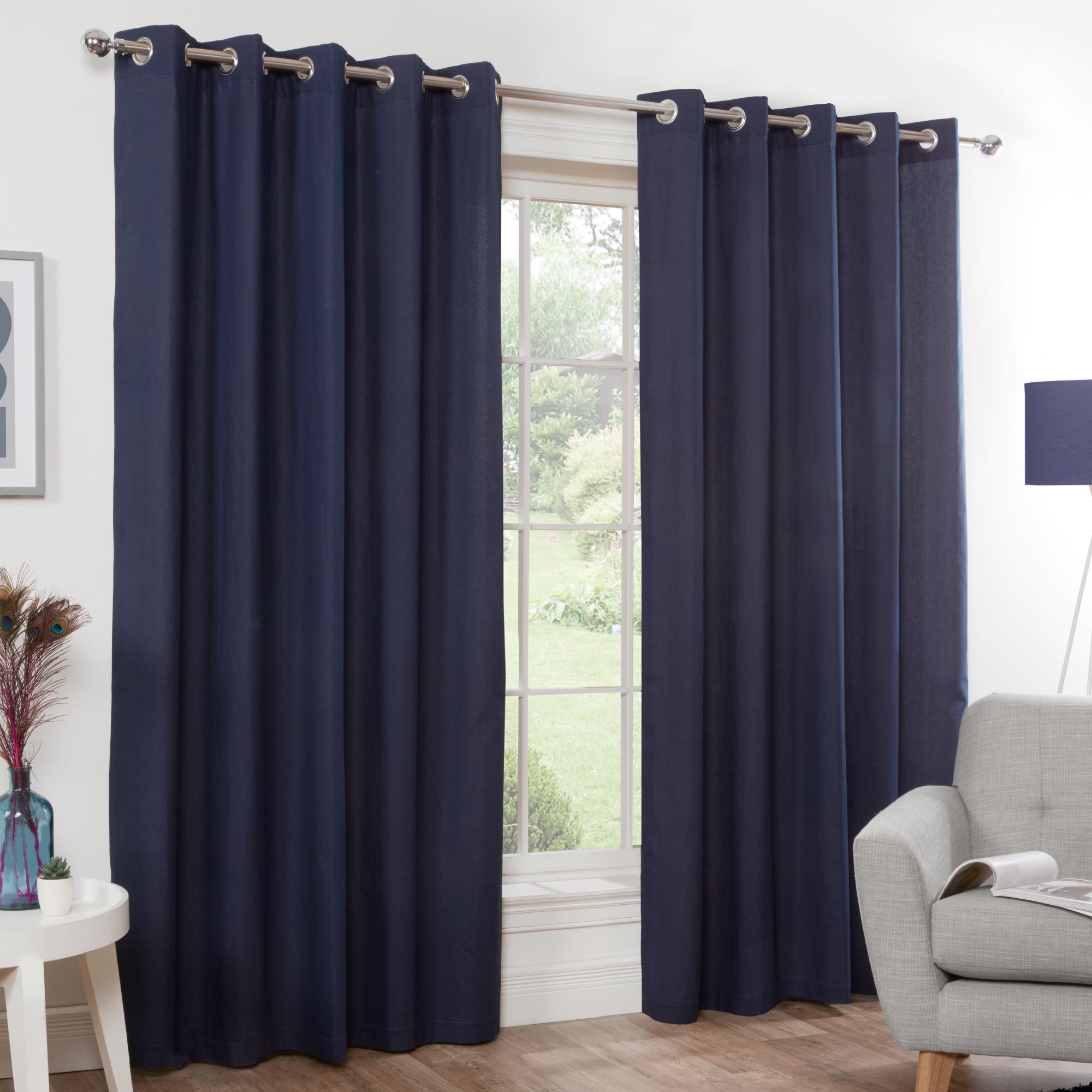Naples Eyelet Curtains - Pure Cotton - Navy Blue - 167cm (66") X 137cm (54") - Lewis’s  | TJ Hughes