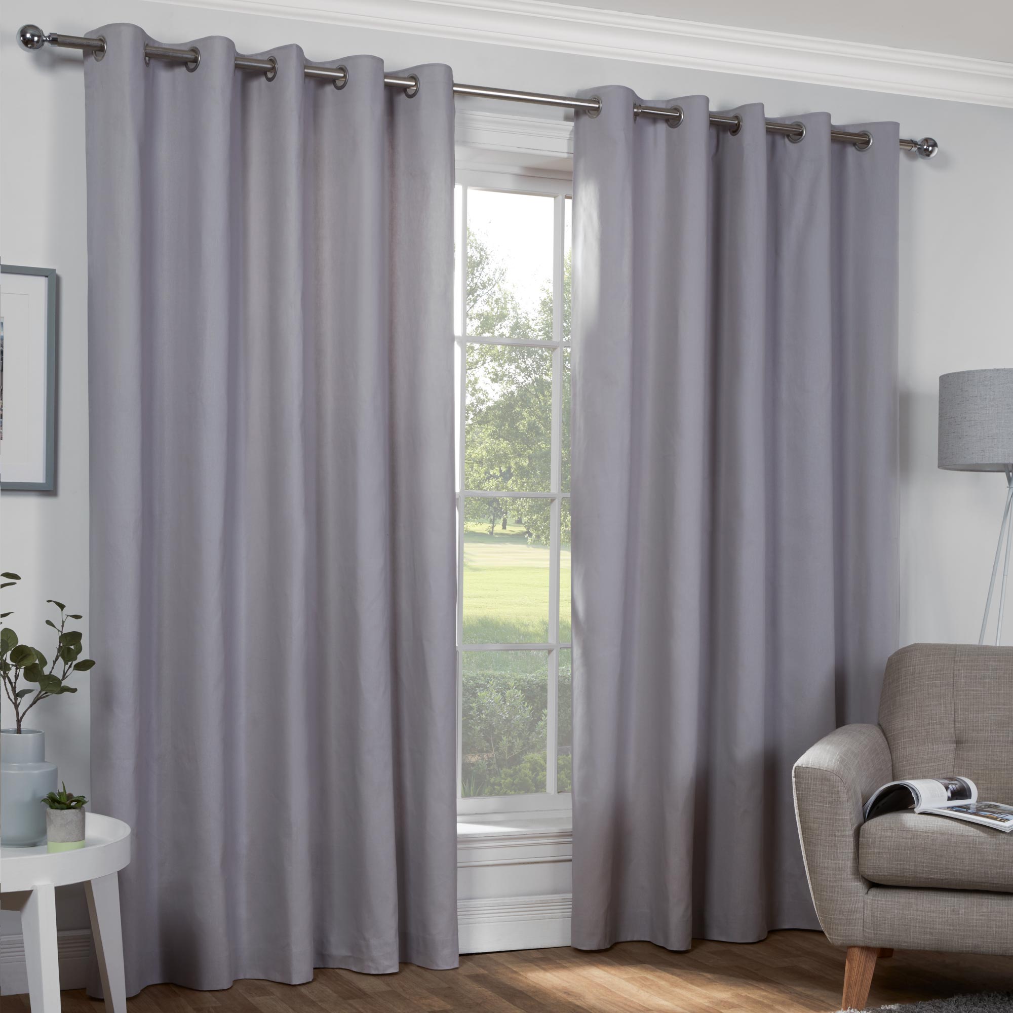 Lewis’s Naples Pure Cotton Eyelet Curtains - Silver - 117x183cm (46x72")  | TJ Hughes