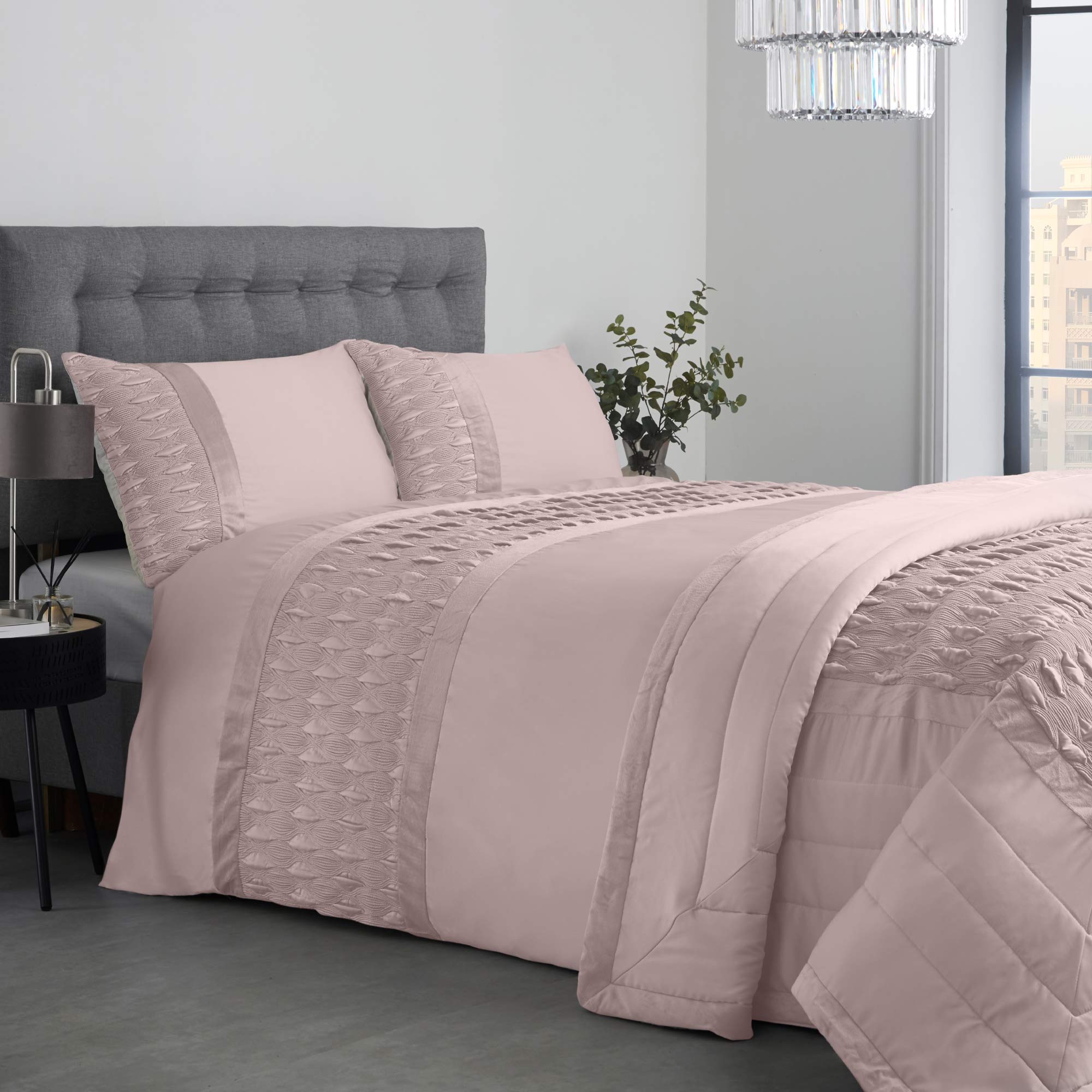 Lewis’s Aria Quilted Satin Panel Luxury Duvet Set - Blush Pink - King  | TJ Hughes