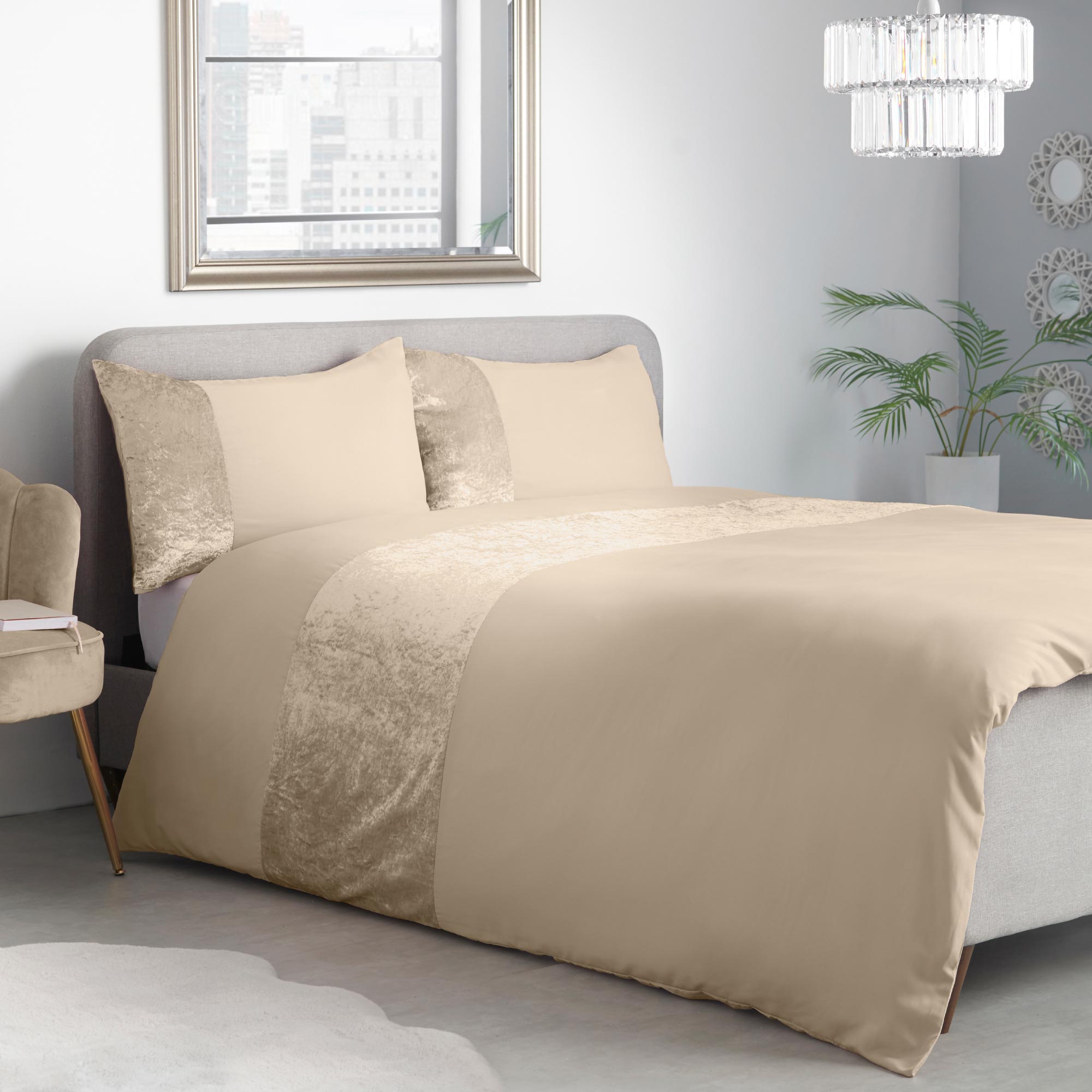 Lewis’s Amelia Crushed Velvet Duvet Set - Champagne - Double  | TJ Hughes