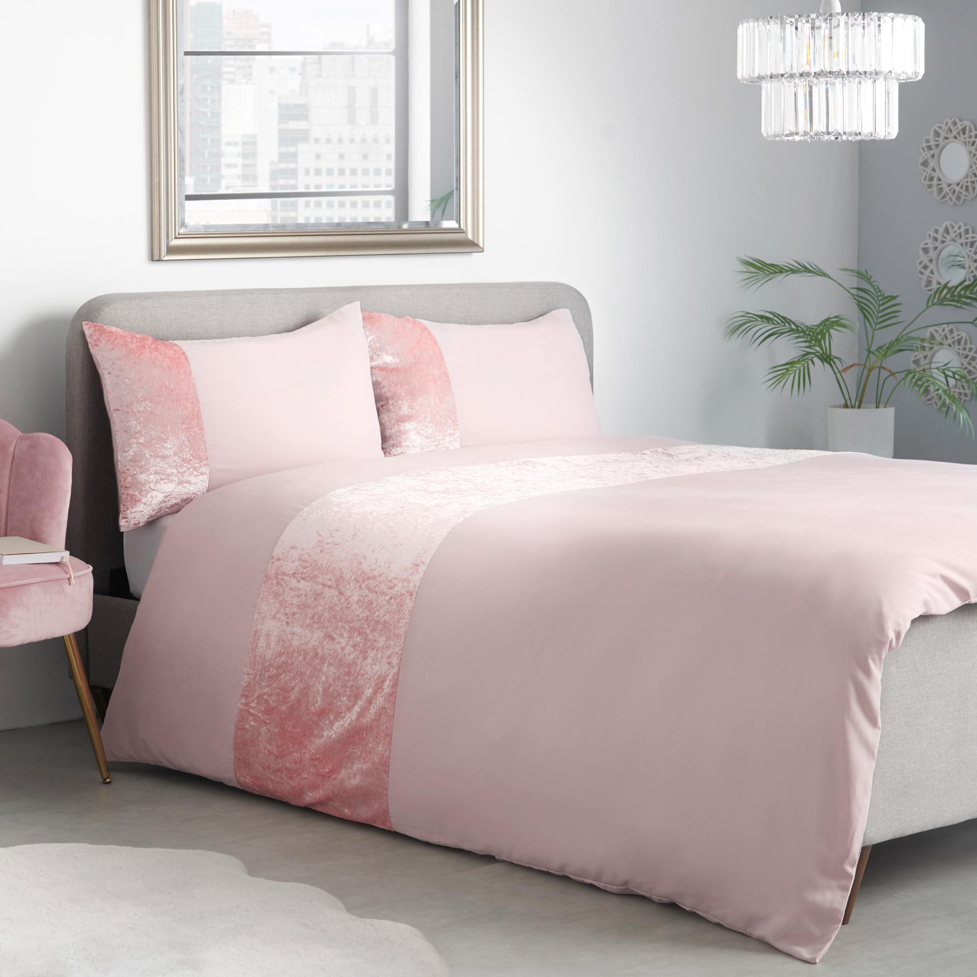 Lewis’s Amelia Crushed Velvet Duvet Set - Blush Pink - King  | TJ Hughes