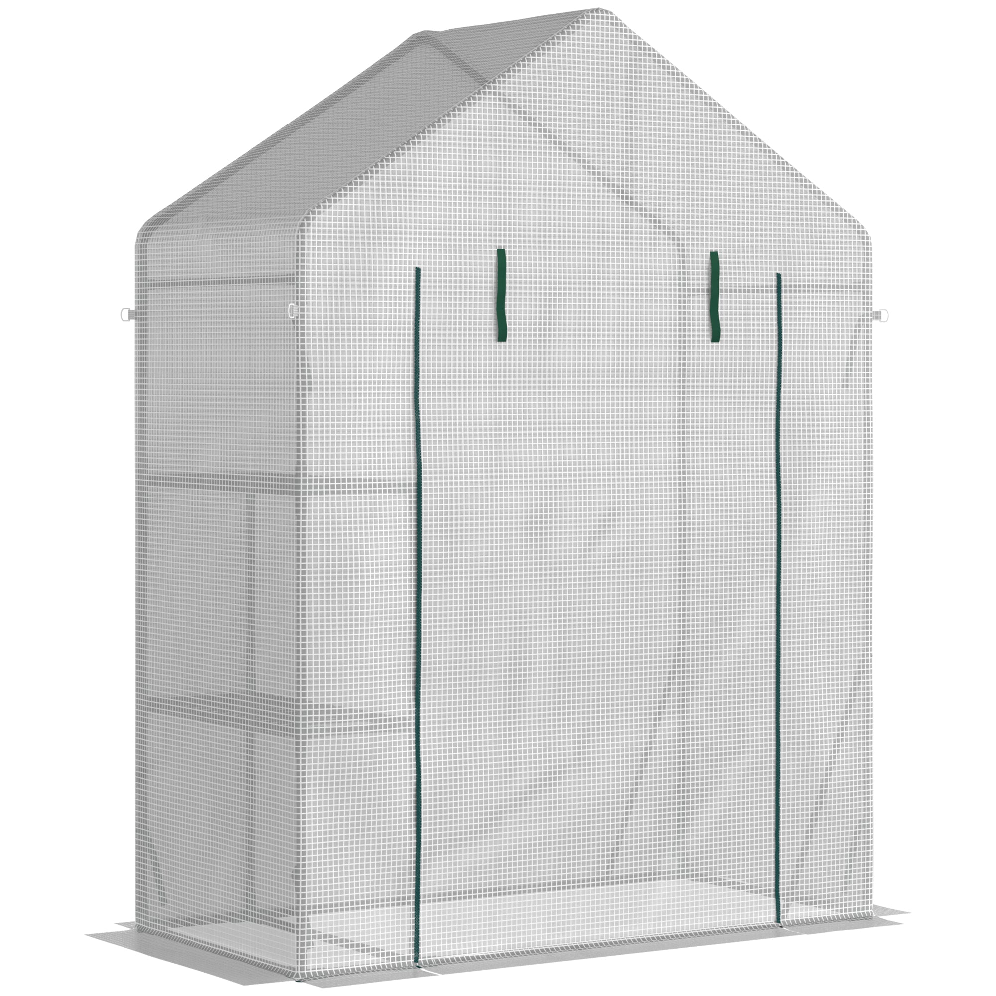 Outsunny Greenhouse for Outdoor - Portable Gardening Plant Grow House with 2 Tier Shelf - Roll-Up Zippered Door - PE Cover - 143 x 73 x 195cm - Green