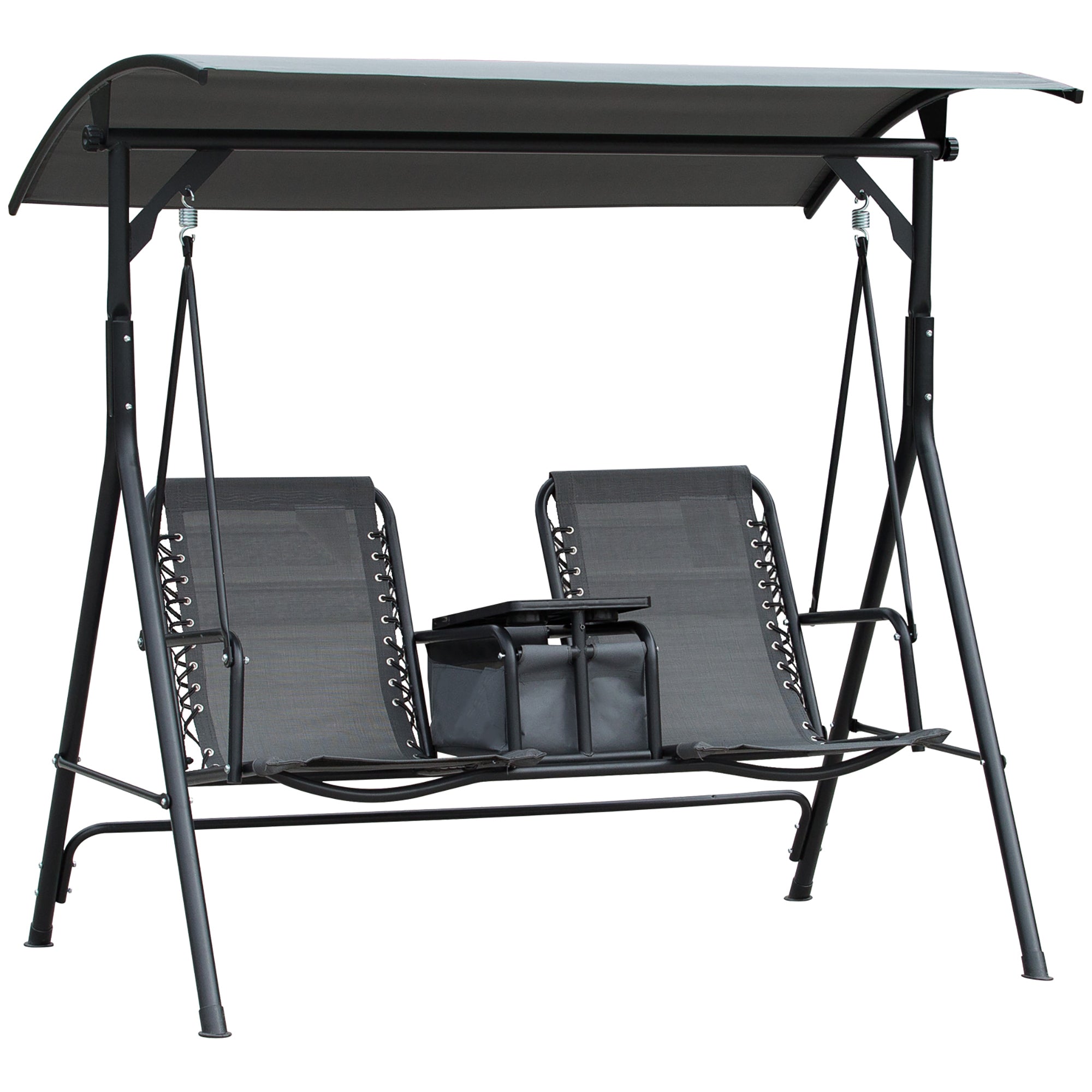 Outsunny 2 Person Swing Chair with Pivot Table & Middle Storage Console - Grey  | TJ Hughes