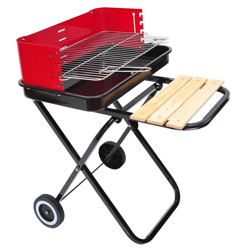 Outsunny Outdoor Foldable Charcoal BBQ Grill with Wheels - Red / Black  | TJ Hughes