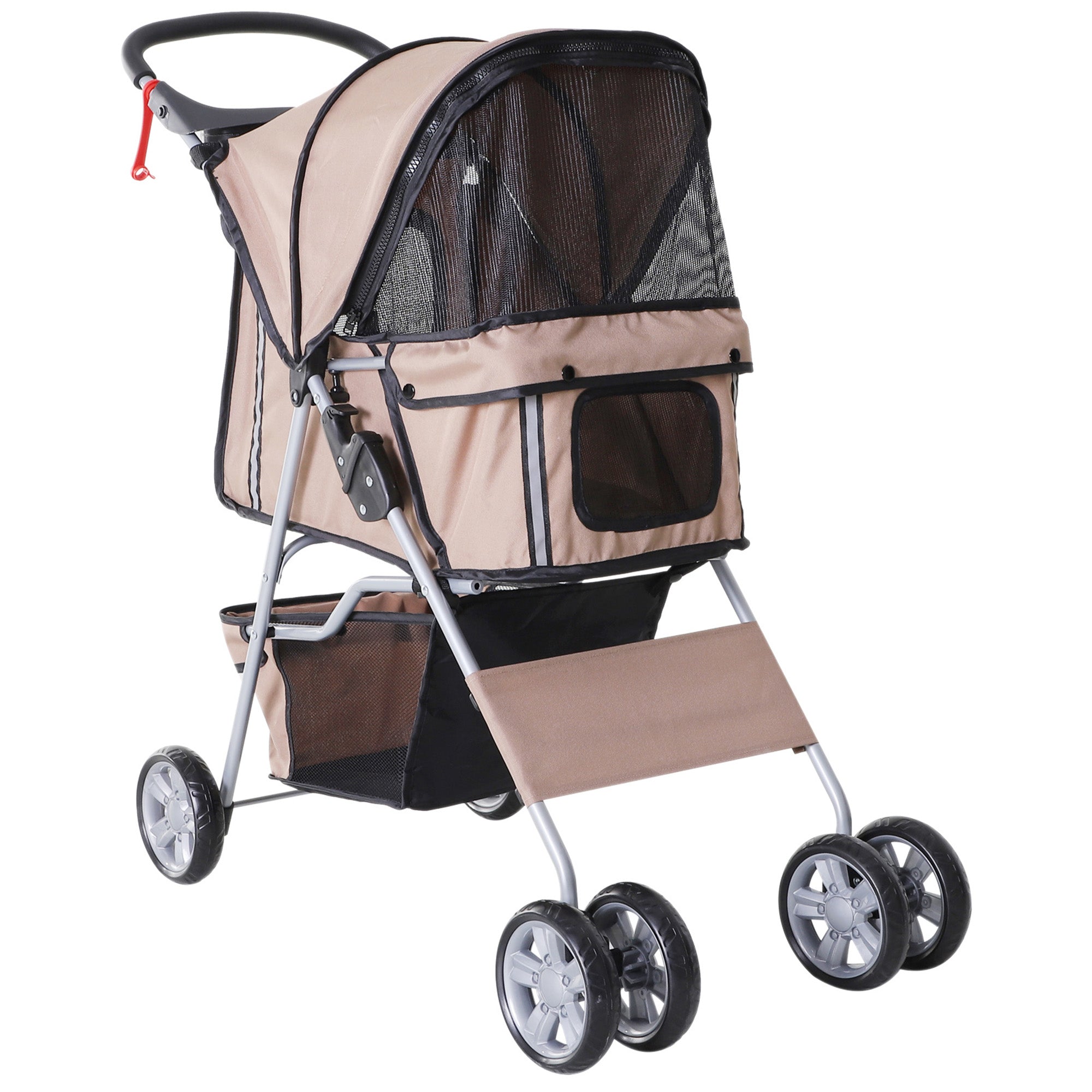 PawHut Pet Stroller Carrier Foldable Deluxe Jogger Walk Travel Dog Cat Brown  | TJ Hughes