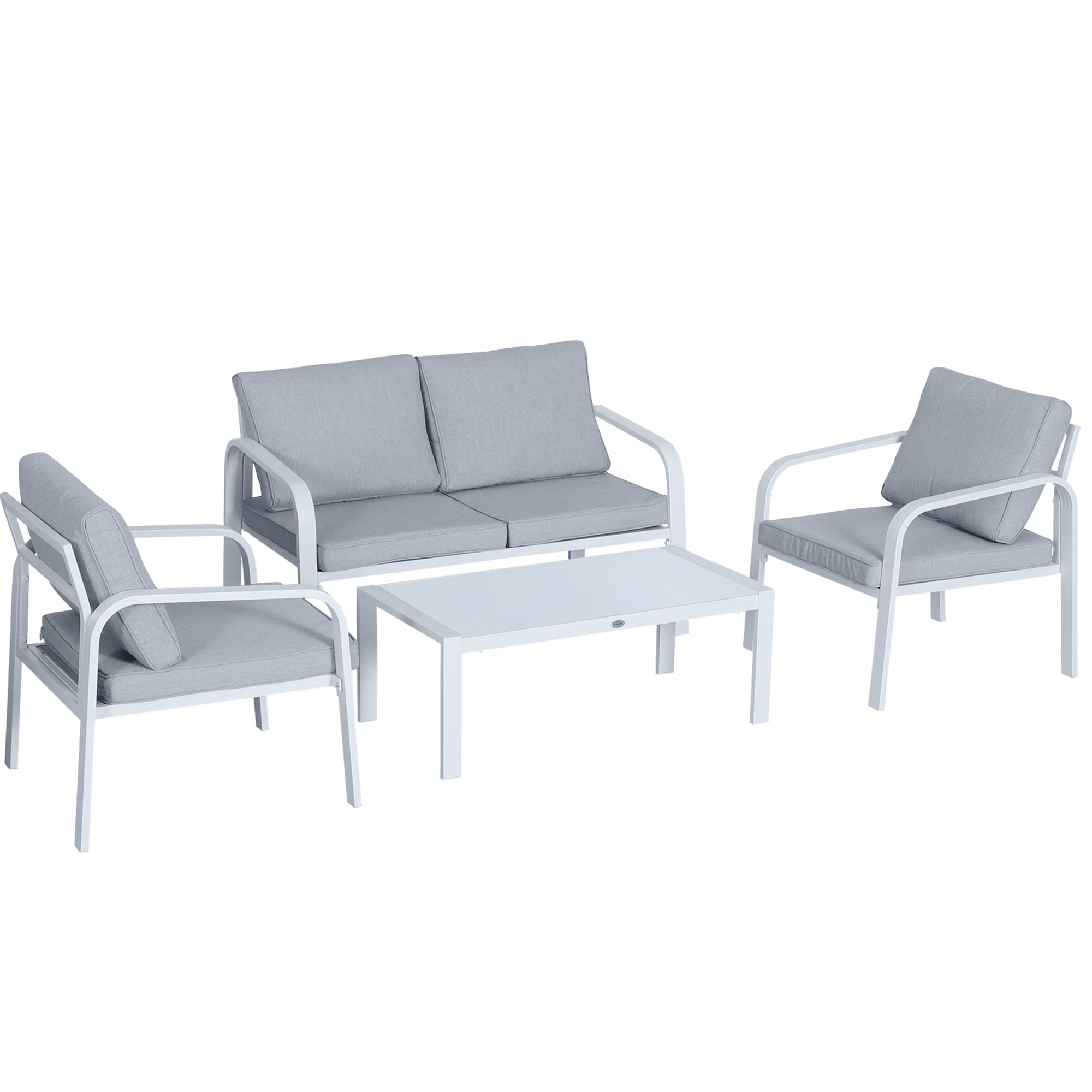 Outsunny 4pcs Garden Loveseat Chairs Table Furniture Aluminum w/ Cushion - White  | TJ Hughes