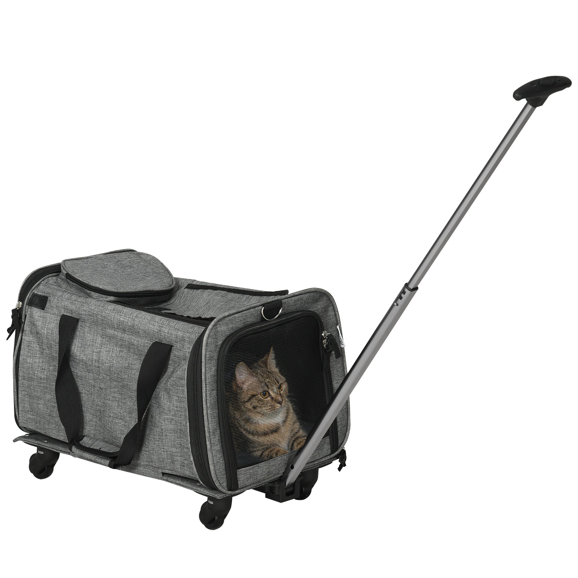 PawHut 4 in 1 Pet Carrier On Wheels for Cats XS Dogs W/ Telescopic Handle - Grey  | TJ Hughes