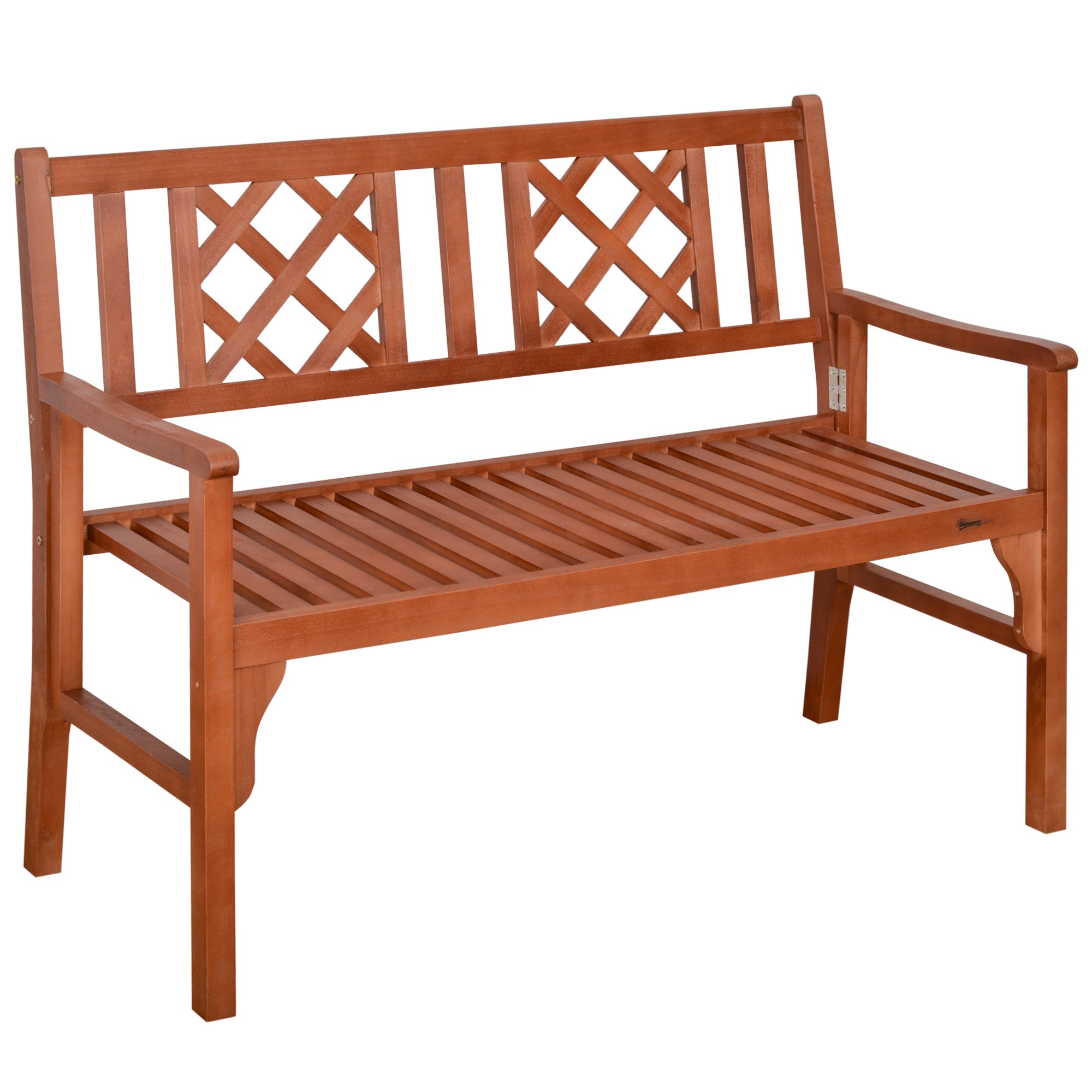 Outsunny Foldable Garden Bench - 2-Seater Patio Wooden Bench w/ Backrest Brown  | TJ Hughes