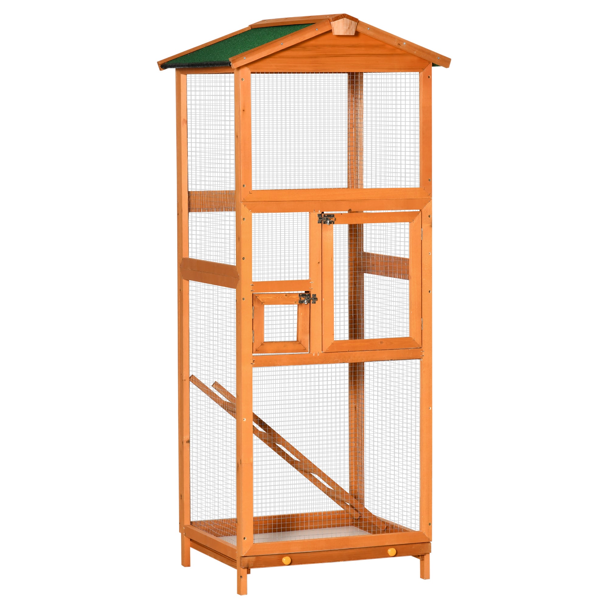 PawHut Wooden Bird Cage Outdoor Aviary for Finches w/ Removable Tray - Orange  | TJ Hughes