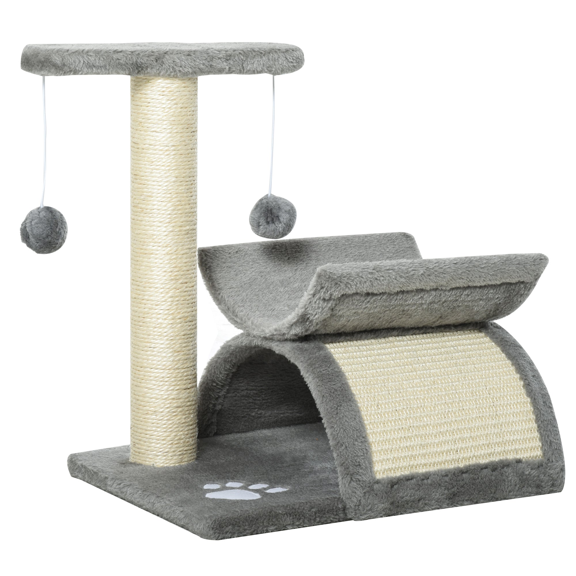 PawHut Cat Tree Plush Scratcher Kitty Activity Play Center Tunnel Dangling Ball  | TJ Hughes