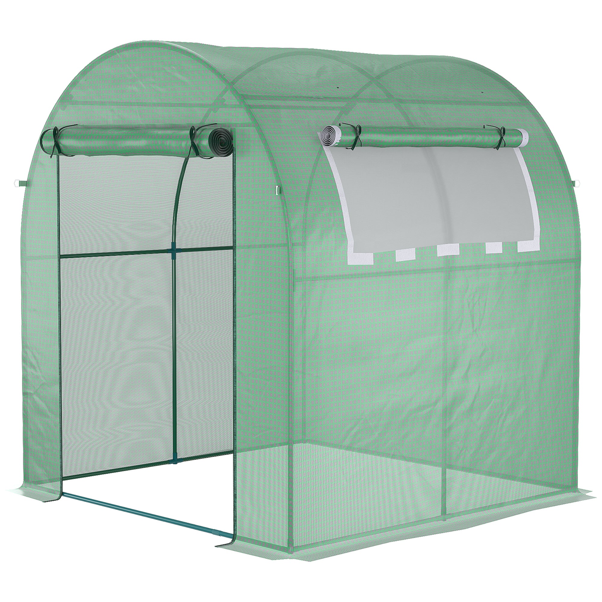 Outsunny Walk in Polytunnel Greenhouse with Roll-up Window and Door - Green  | TJ Hughes