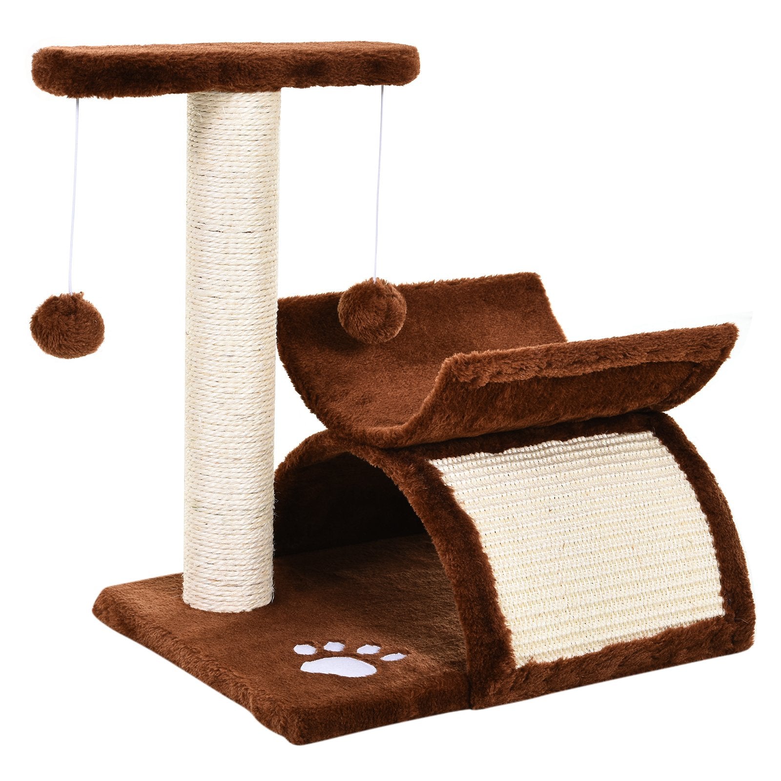 PawHut Cat Tree Plush Scratcher Kitty Activity Play Center Tunnel Dangling Ball  | TJ Hughes