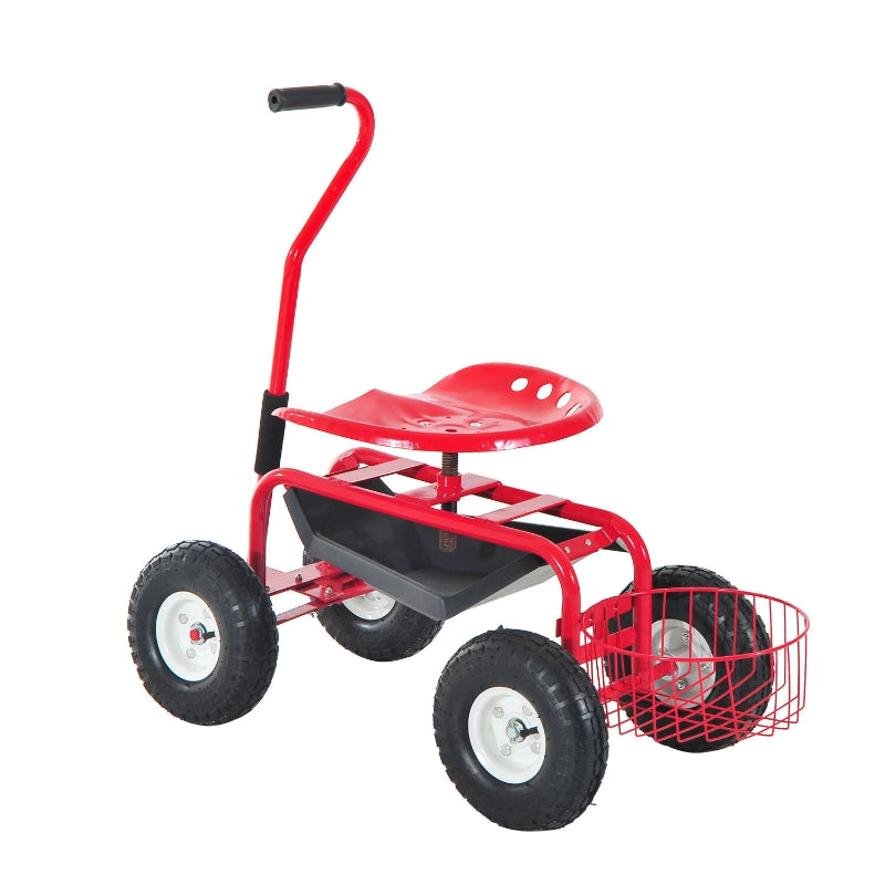 Outsunny Gardening Planting Rolling Cart Red  | TJ Hughes
